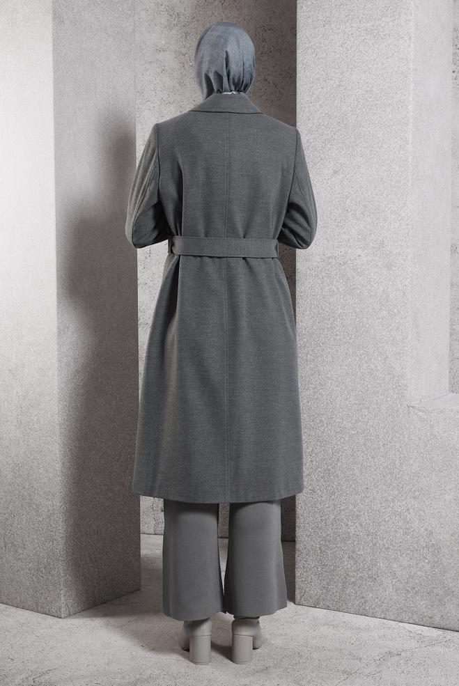 Hijab clothing GREY BELTED COAT 90535 - ALVİNA