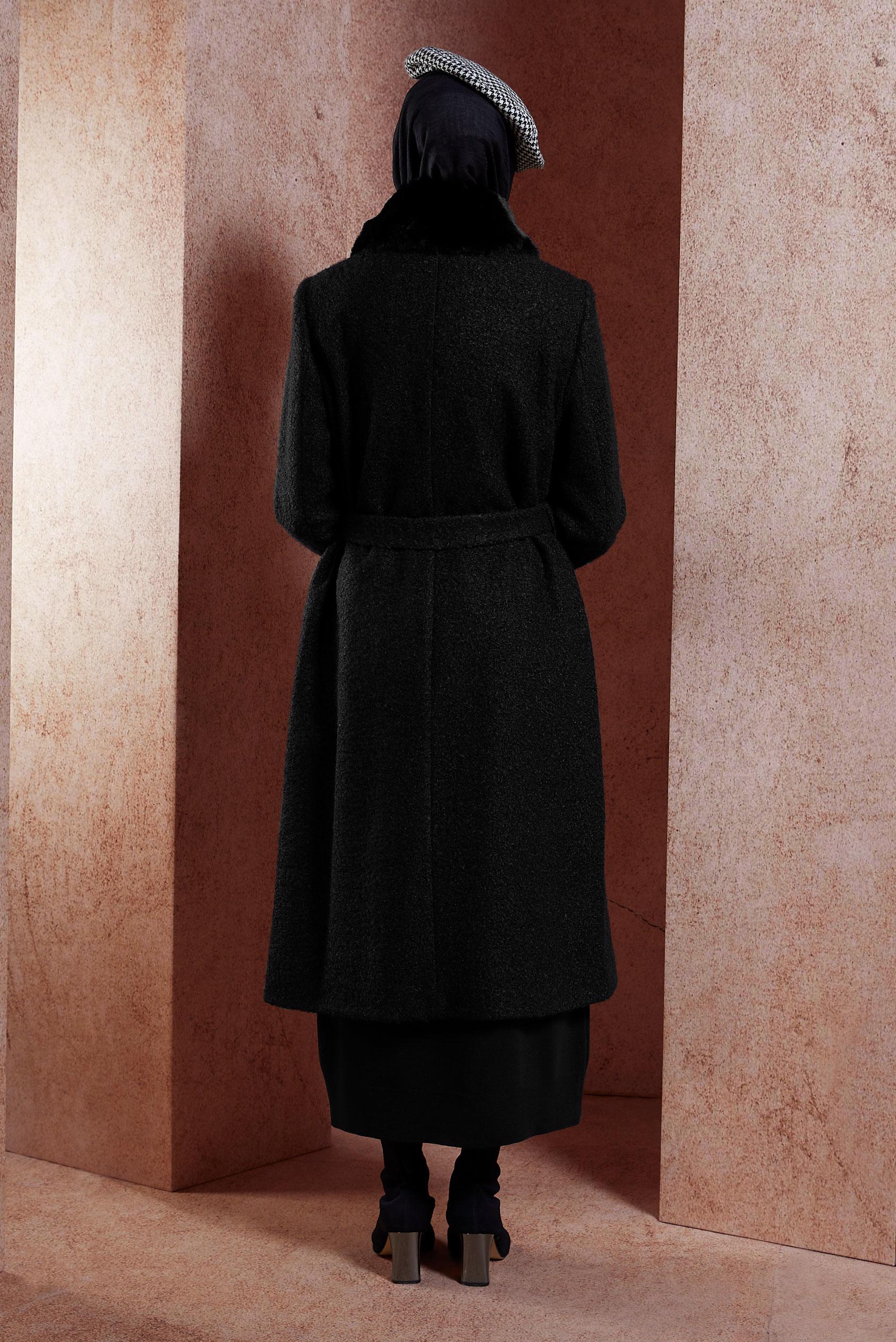 Tesettür giyim SİYAH KUŞAKLI KABAN 90536