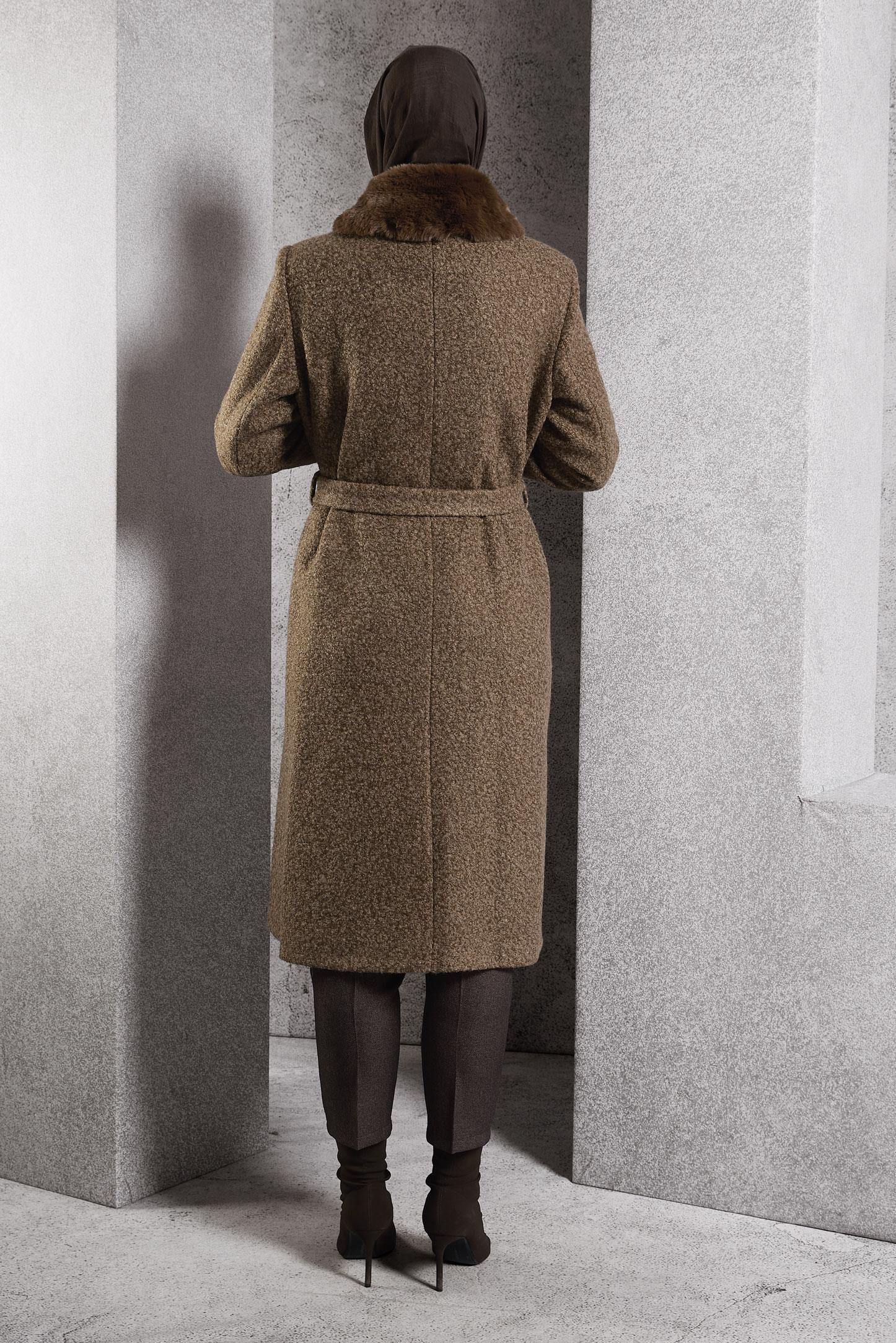 Vêtements hijab BRUN MANTEAU CEINTURÉ 90536