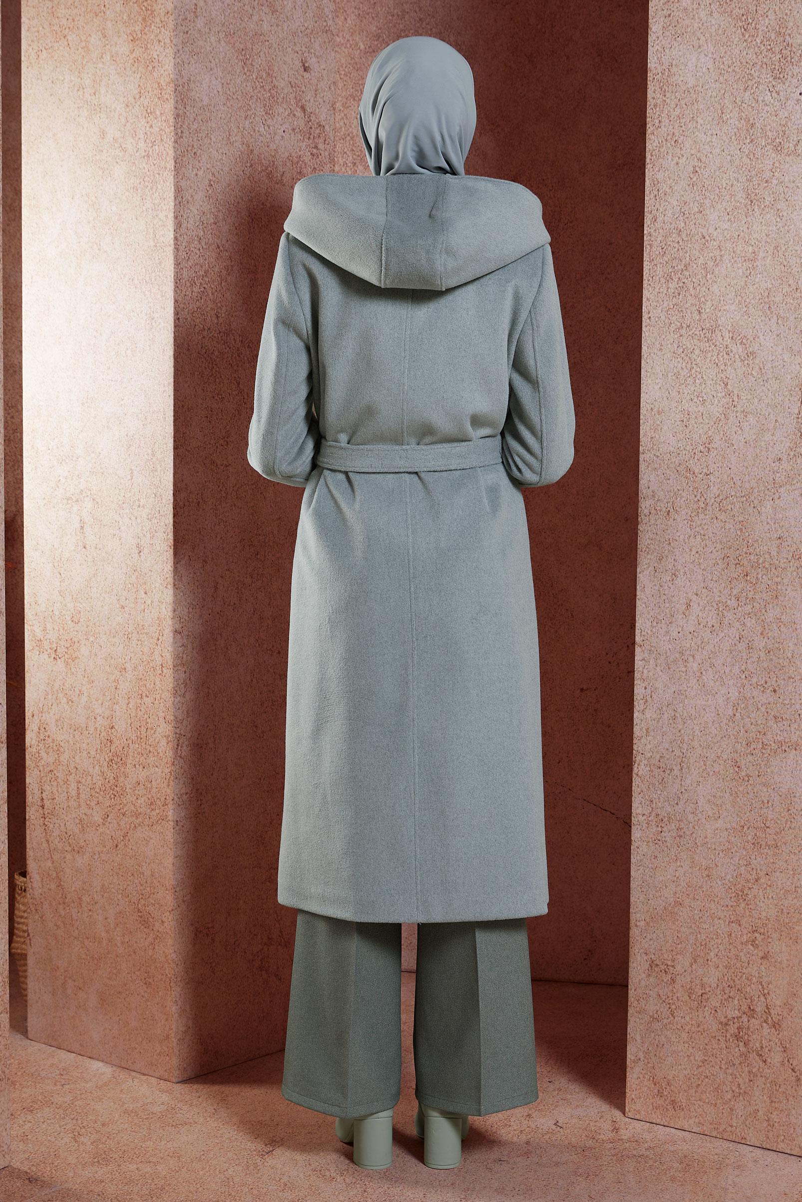 Vêtements hijab GRIS MANTEAU À CAPUCHE ET CEINTURE 90537