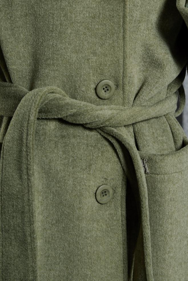 Vêtements hijab VERT MANTEAU À CAPUCHE ET CEINTURE 90537 - ALVİNA