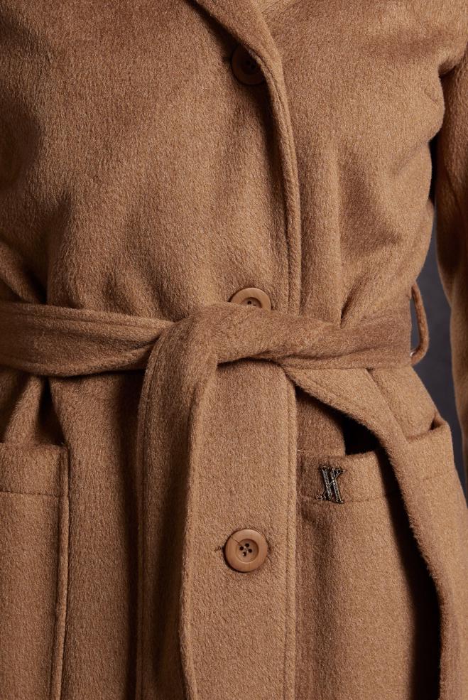 Vêtements hijab BRUN MANTEAU À CAPUCHE ET CEINTURE 90537 - ALVİNA