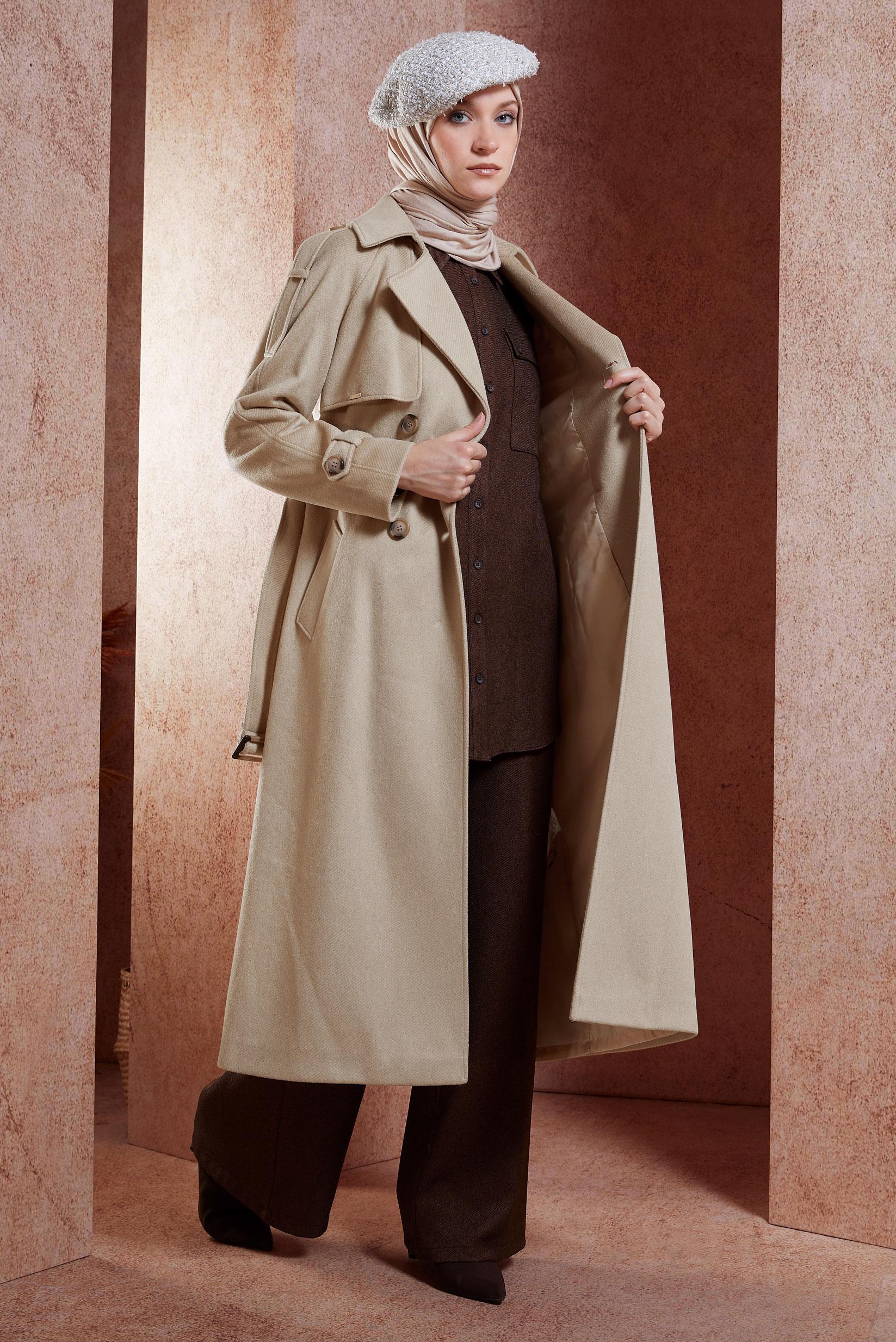 Vêtements hijab BEIGE MANTEAU CACHE CEINTURE 90539