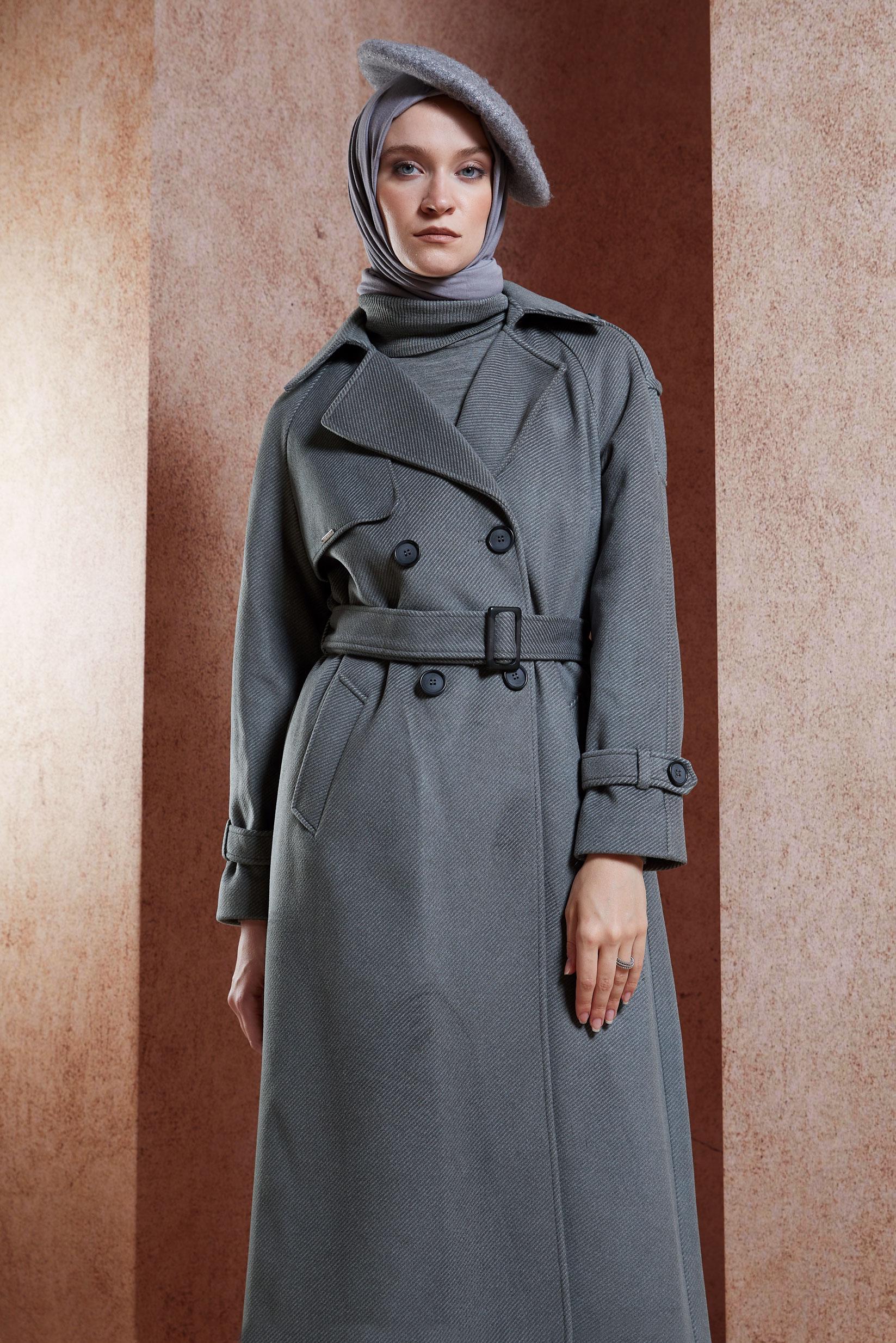 Vêtements hijab GRIS MANTEAU CACHE CEINTURE 90539