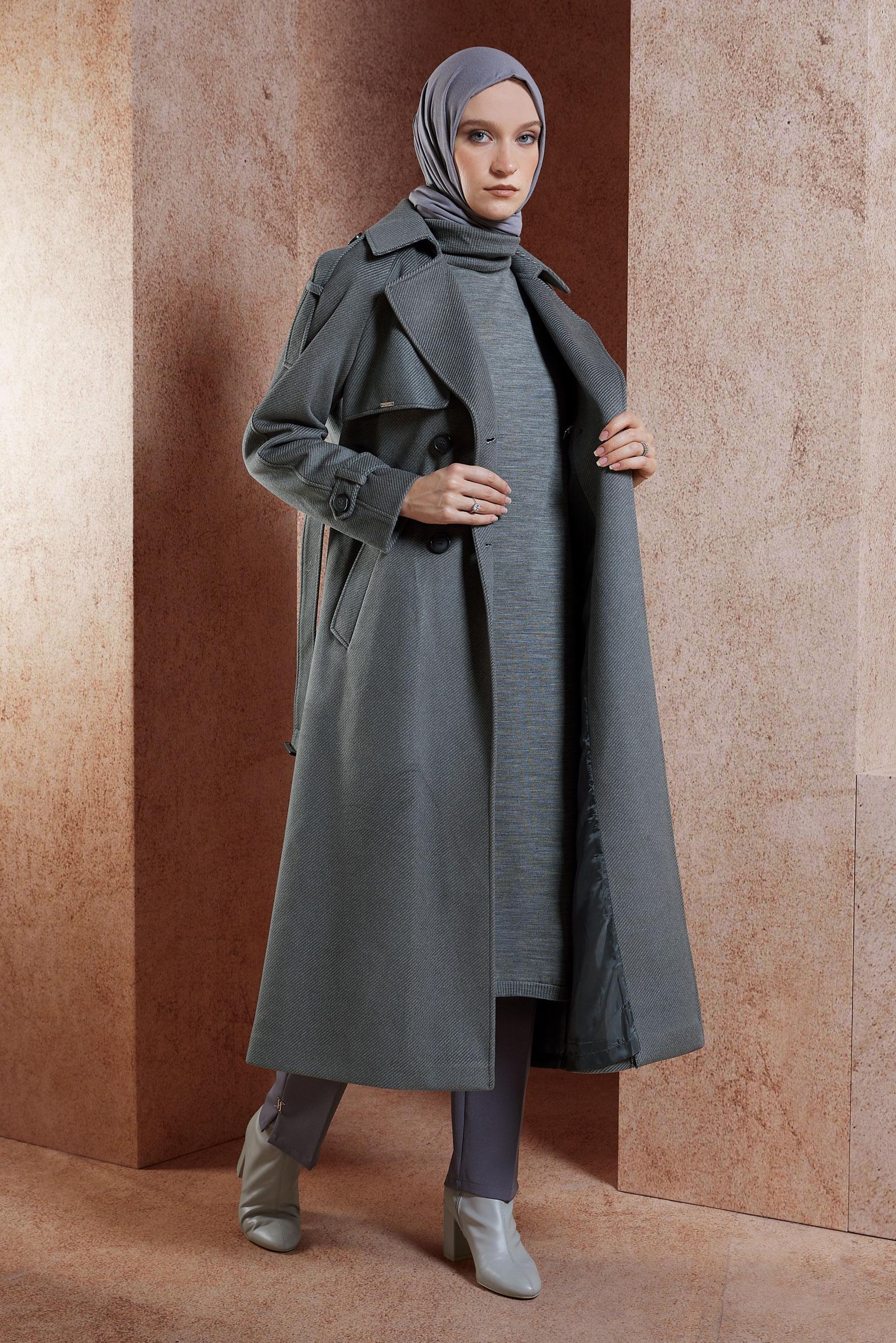 Vêtements hijab GRIS MANTEAU CACHE CEINTURE 90539