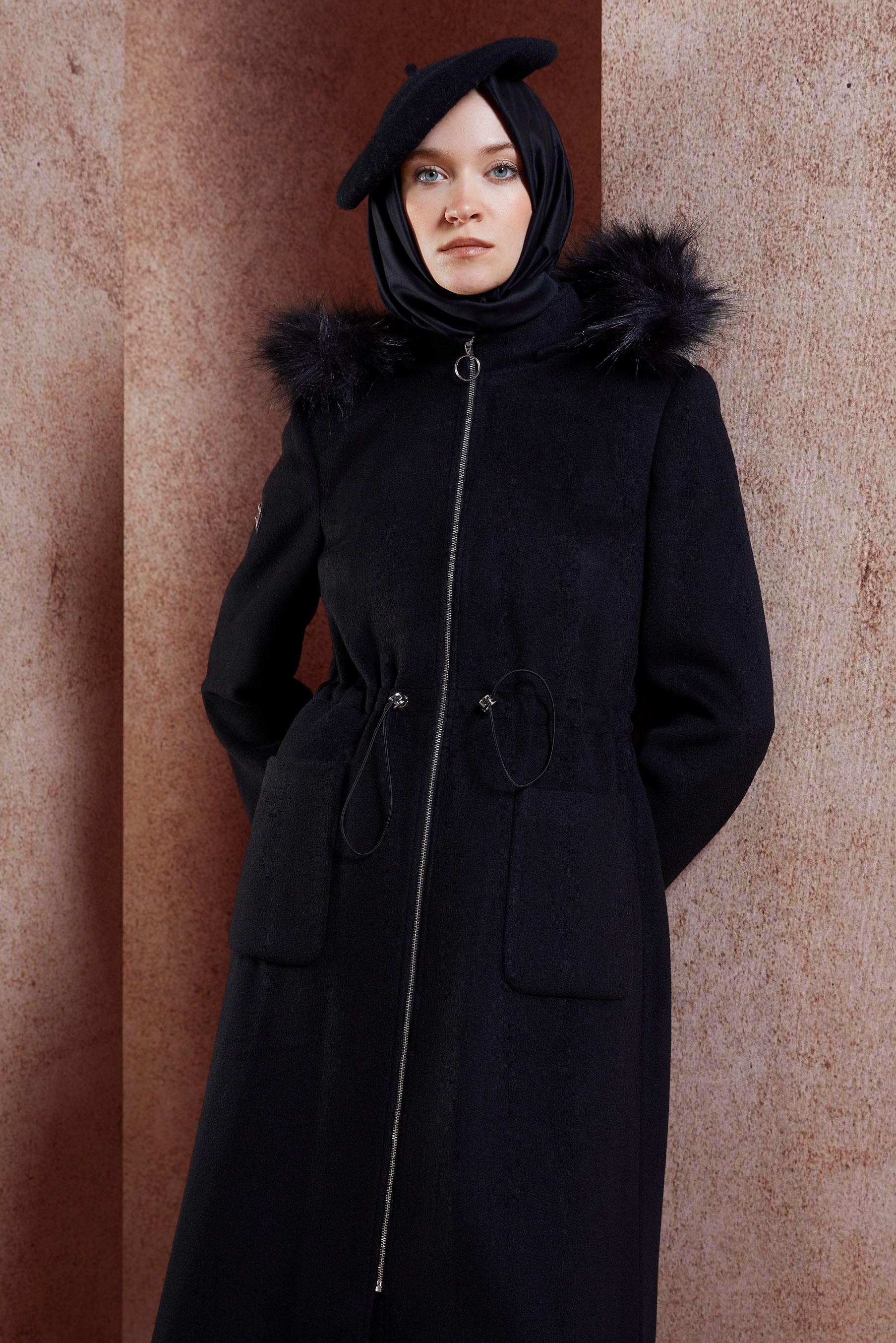 Vêtements hijab NOIR MANTEAU À CAPUCHE 90542