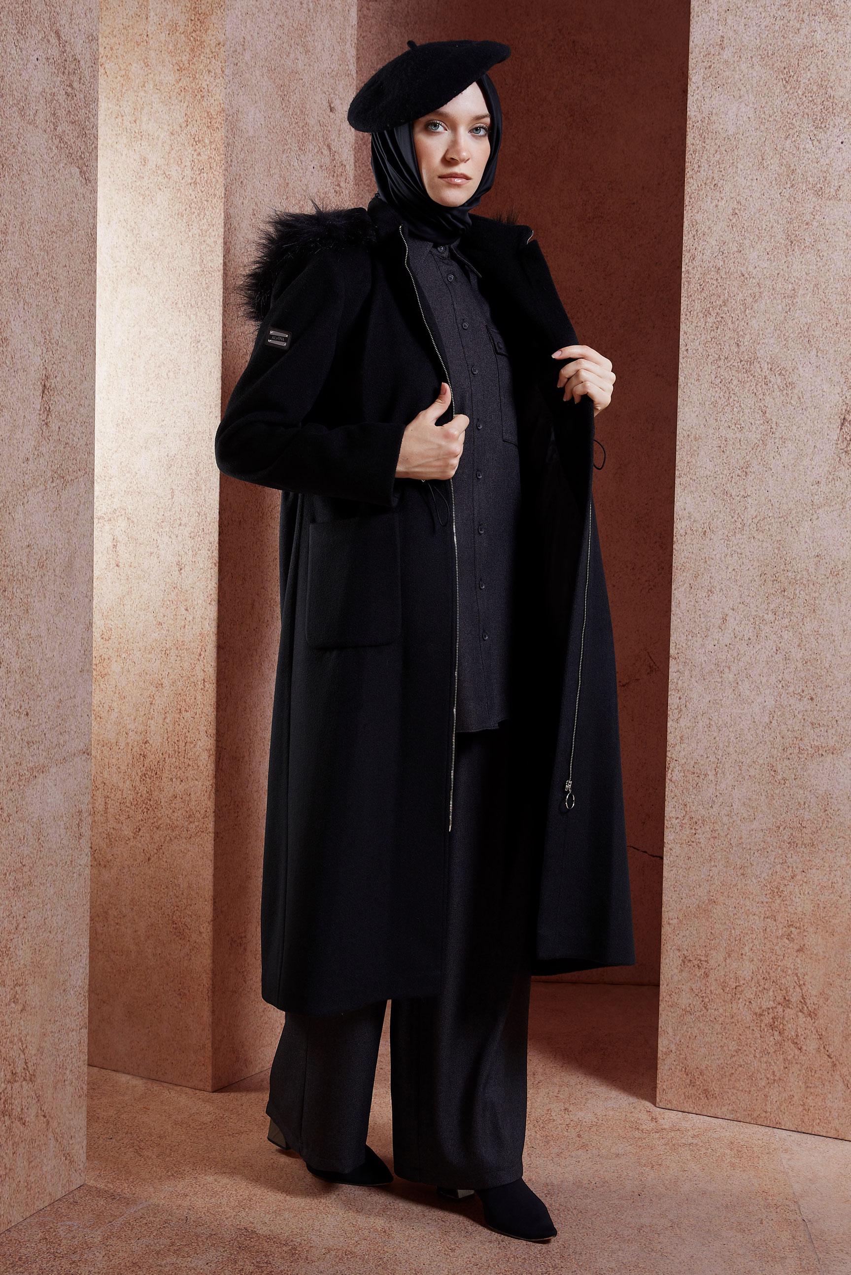 Vêtements hijab NOIR MANTEAU À CAPUCHE 90542