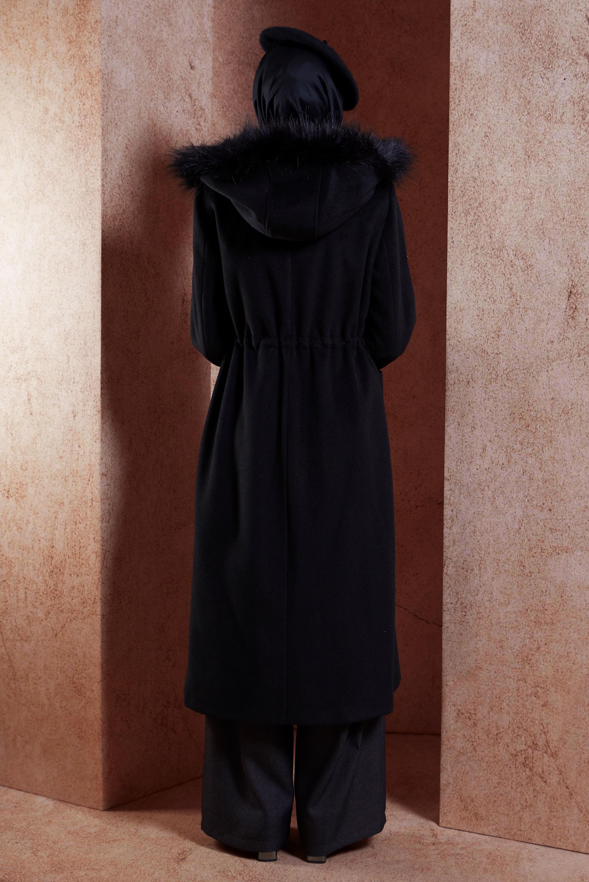 Vêtements hijab NOIR MANTEAU À CAPUCHE 90542