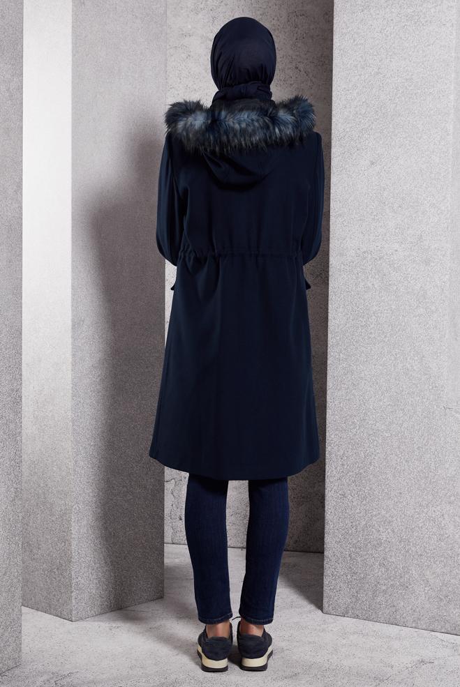 Hijab clothing NAVY BLUE HOODED COAT 90543 - ALVİNA