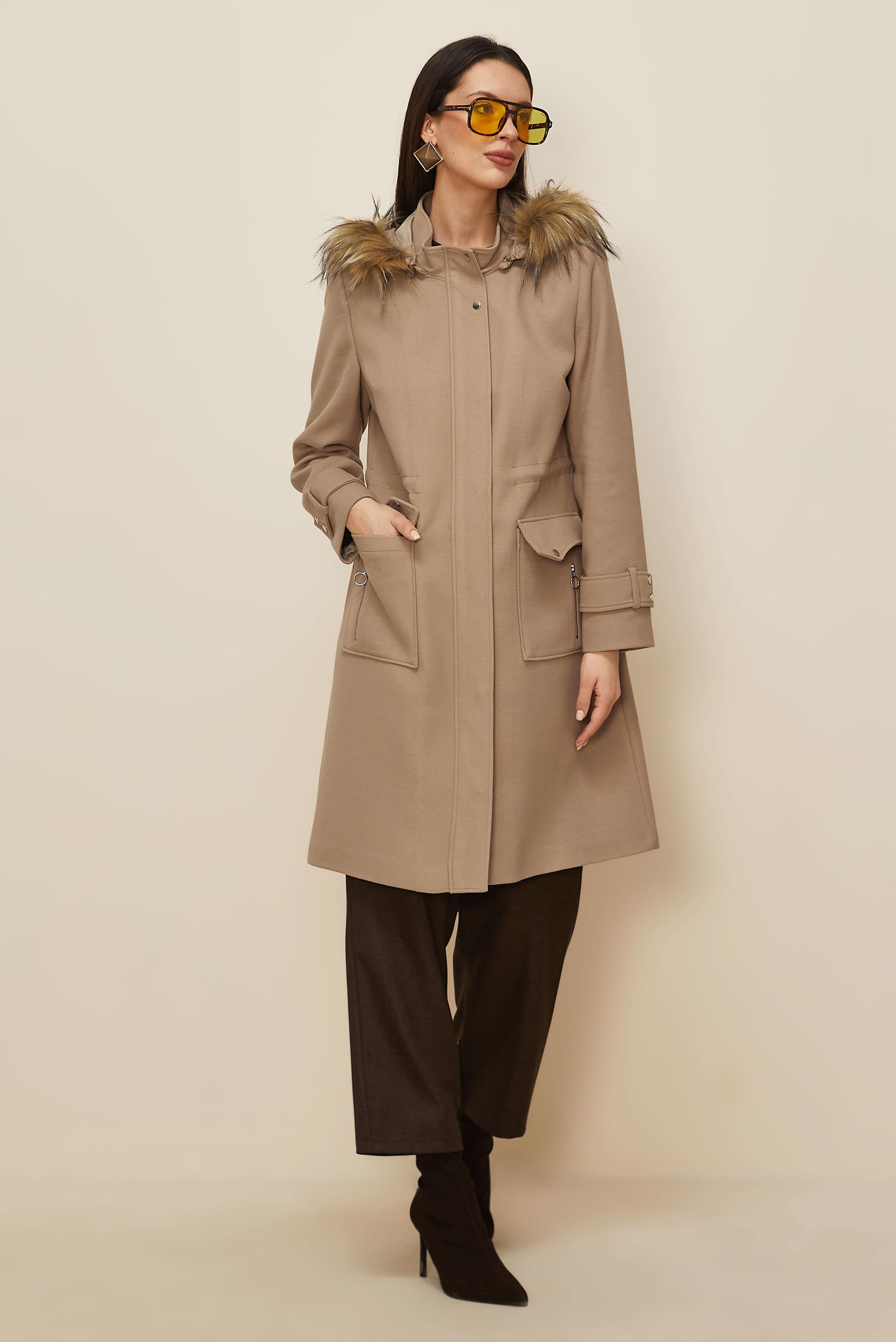 Tesettür giyim KAHVE KAPÜŞONLU KABAN 90543