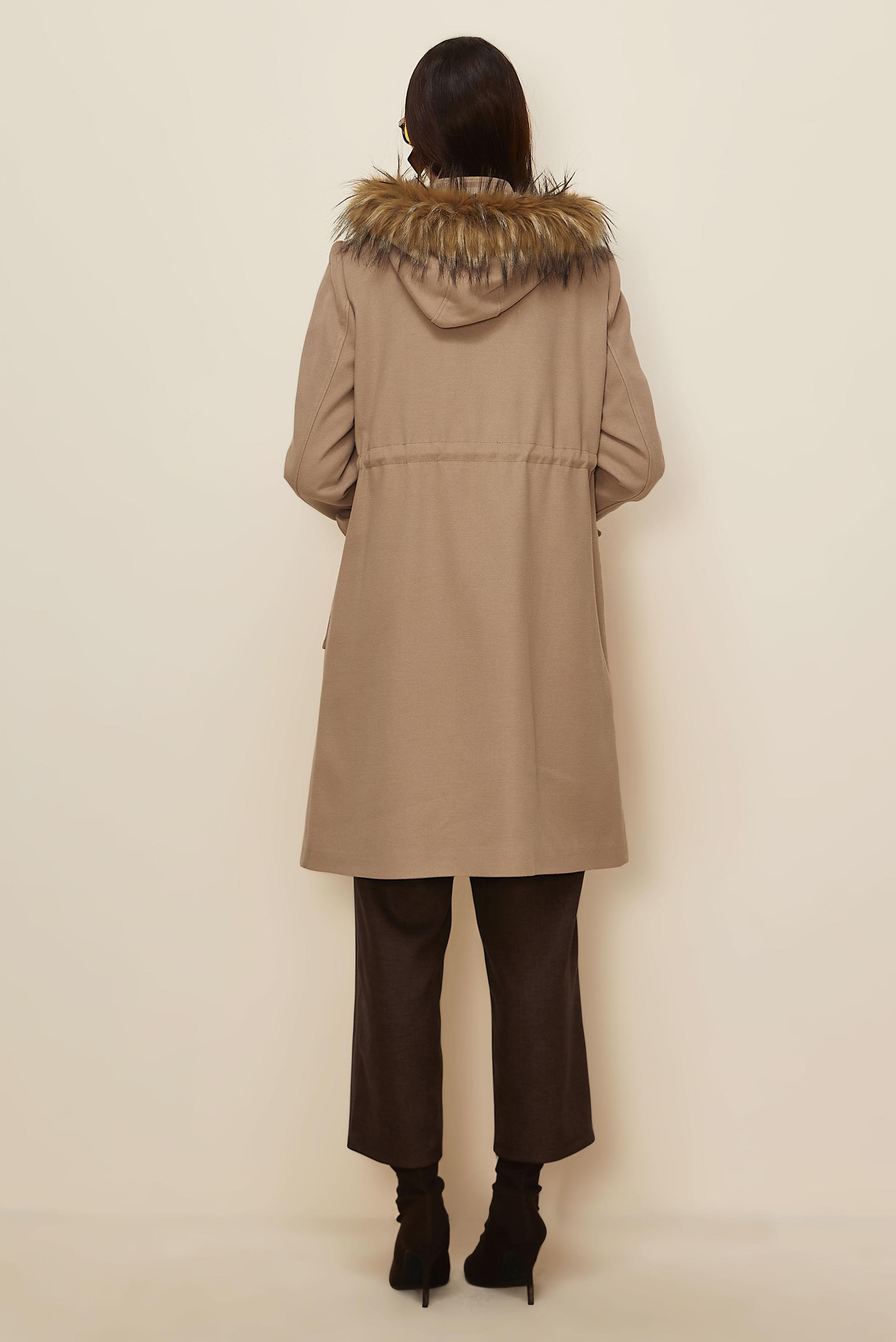 Tesettür giyim KAHVE KAPÜŞONLU KABAN 90543