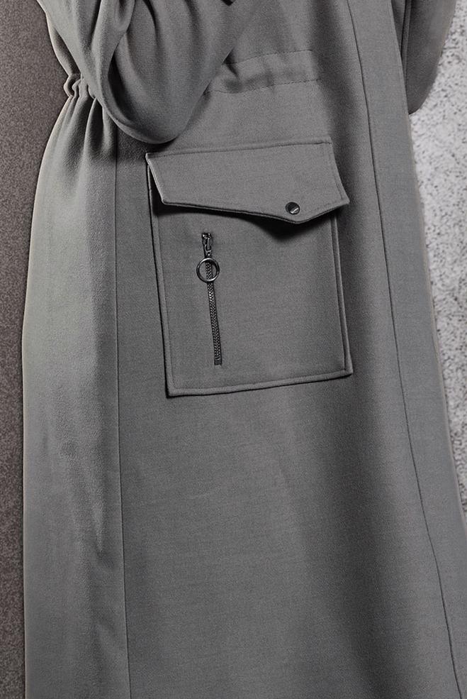 Tesettür giyim GRİ KAPÜŞONLU KABAN 90543 - ALVİNA