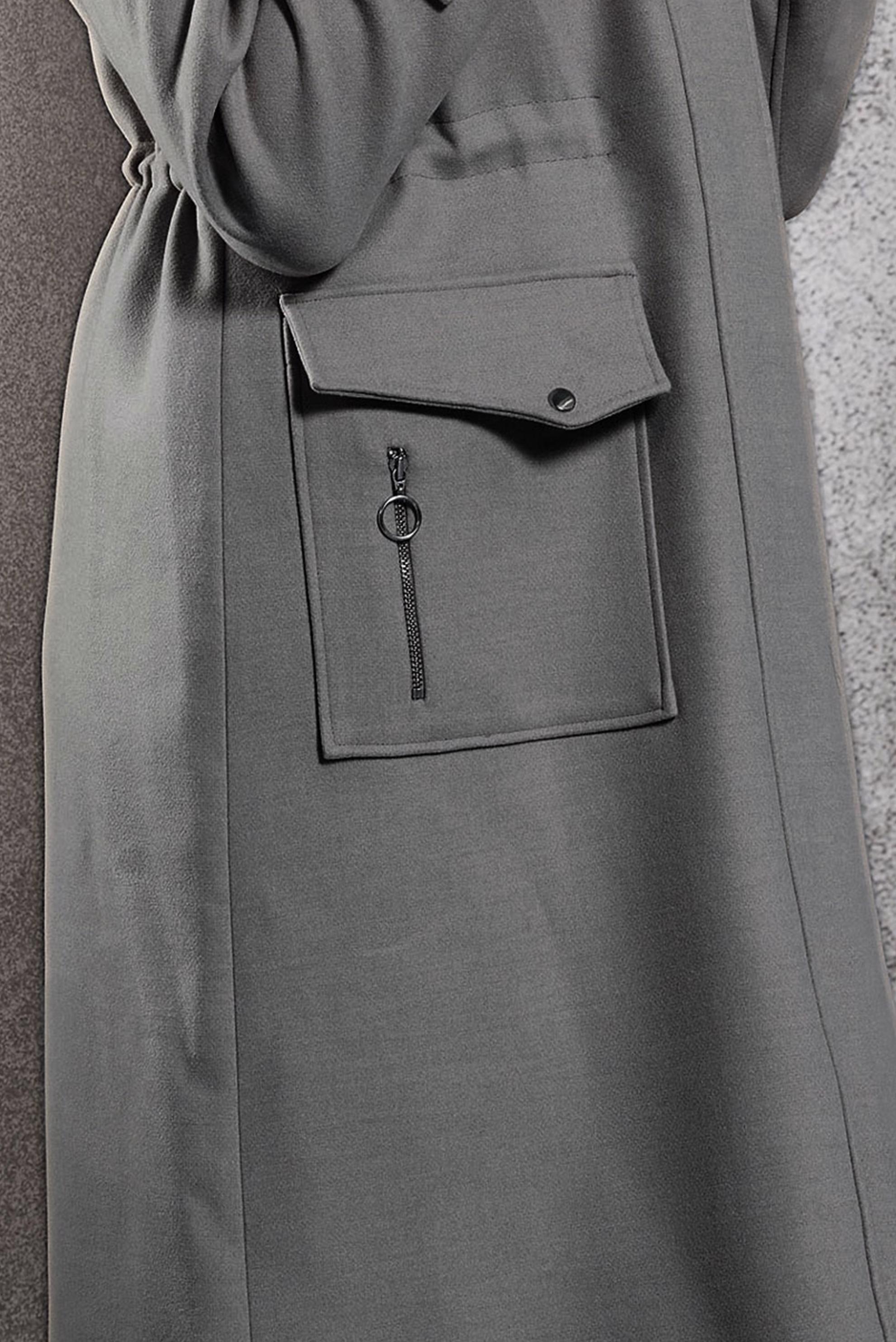 Tesettür giyim GRİ KAPÜŞONLU KABAN 90543