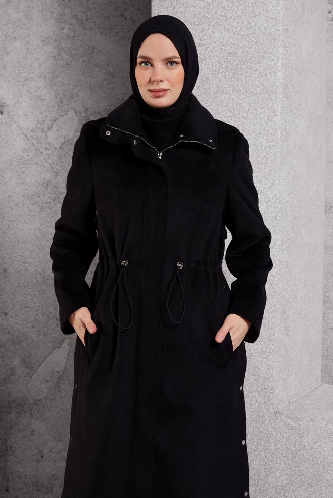 Hijab clothing BLACK HOODED COAT 90545 - ALVİNA