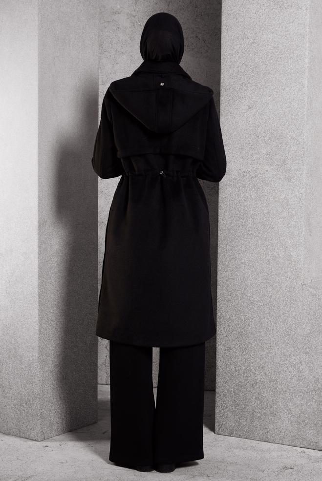 Hijab clothing BLACK HOODED COAT 90545 - ALVİNA