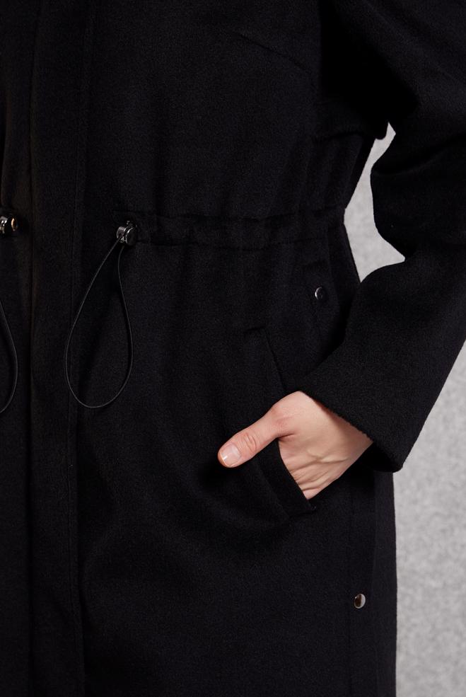 Hijab clothing BLACK HOODED COAT 90545 - ALVİNA