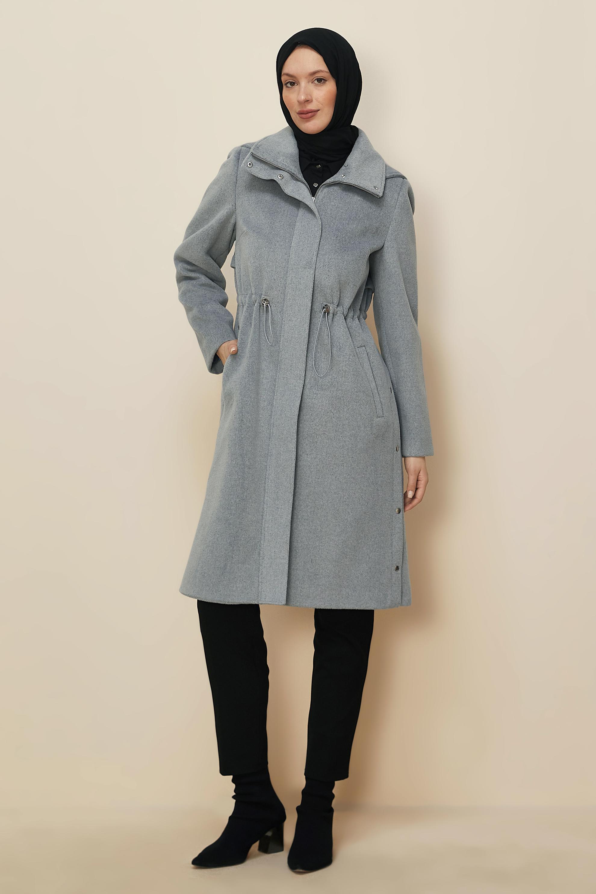 Hijab clothing GREY HOODED COAT 90545