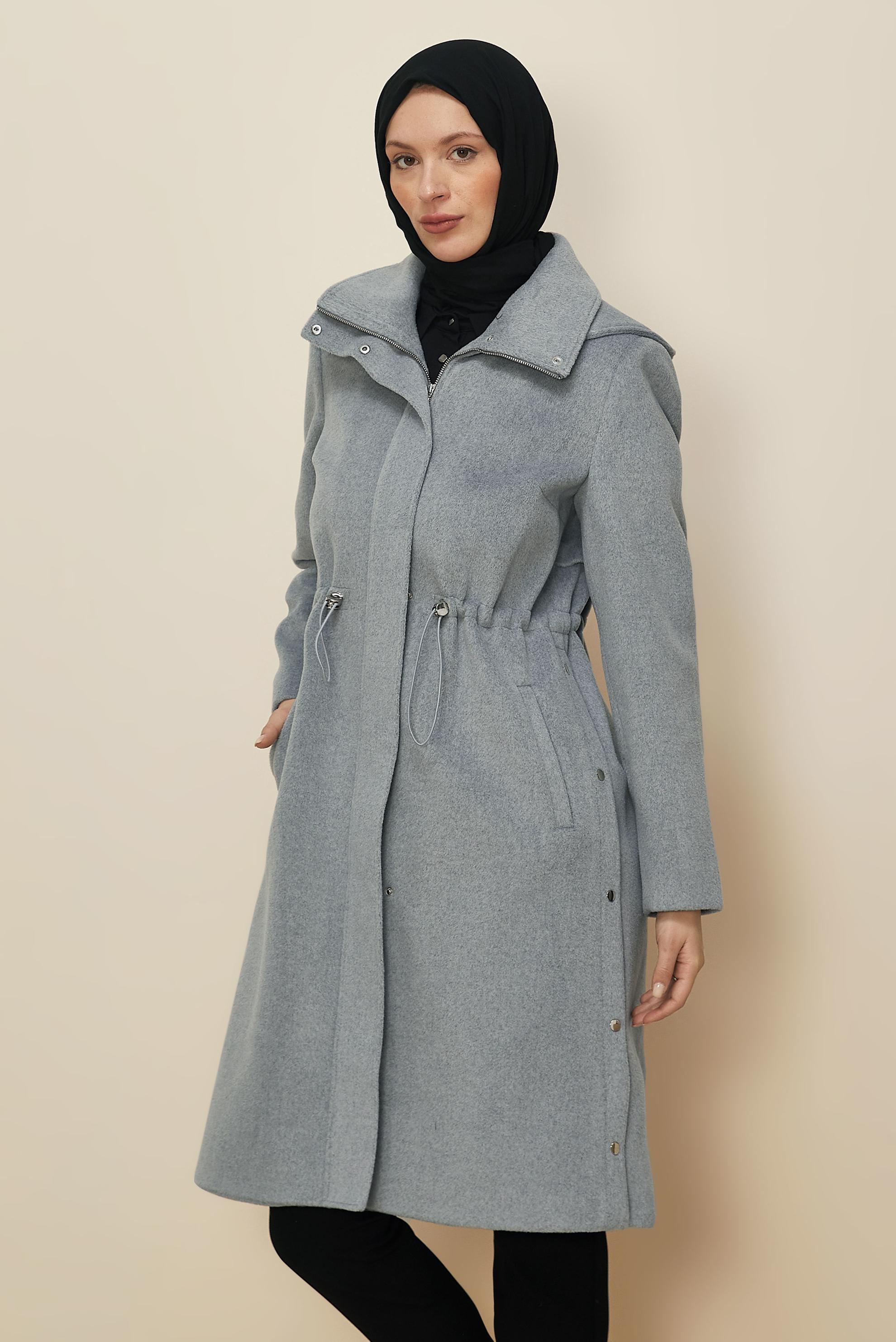 Hijab clothing GREY HOODED COAT 90545