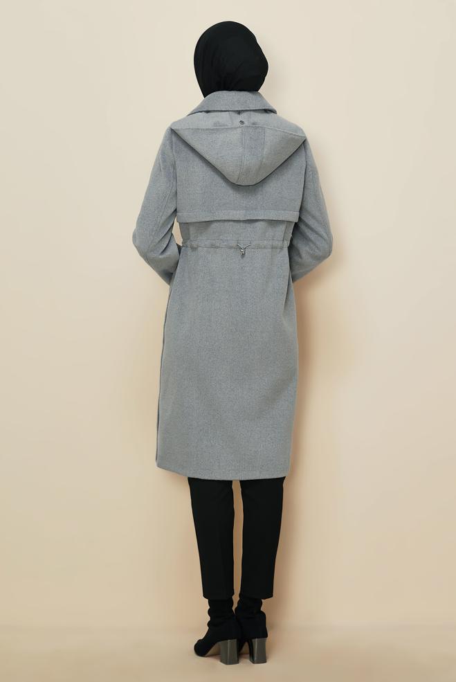 Hijab clothing GREY HOODED COAT 90545 - ALVİNA