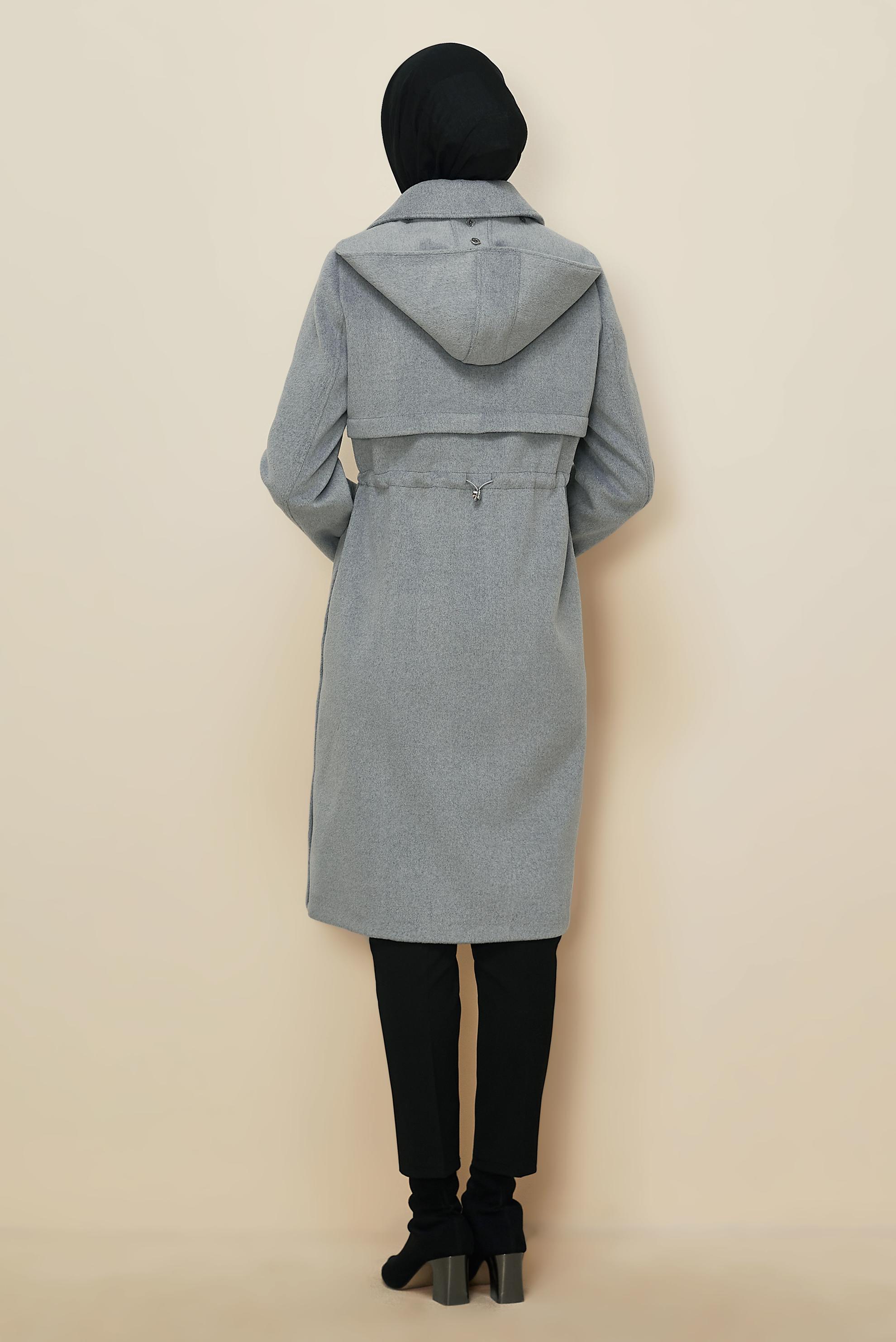 Hijab clothing GREY HOODED COAT 90545