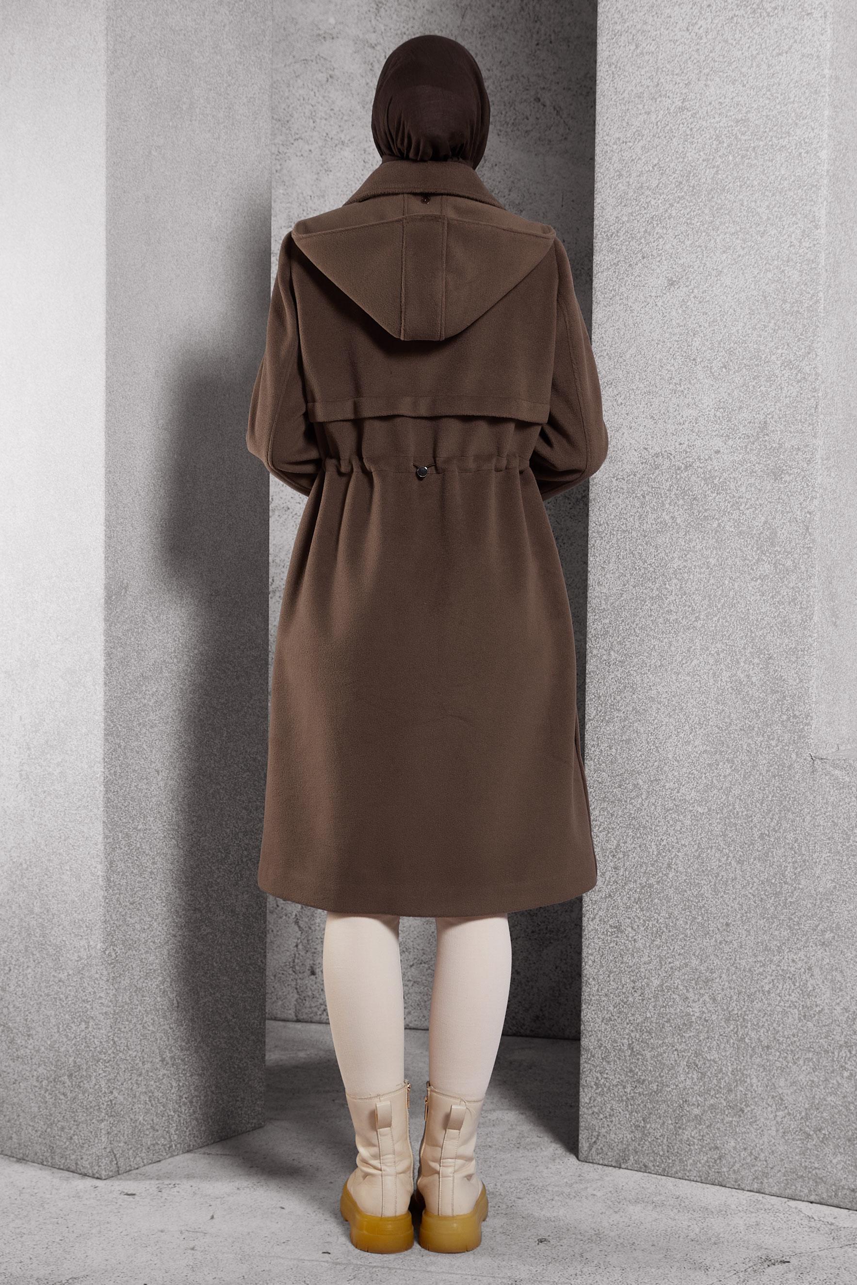 Tesettür giyim KAHVE KAPÜŞONLU KABAN 90545