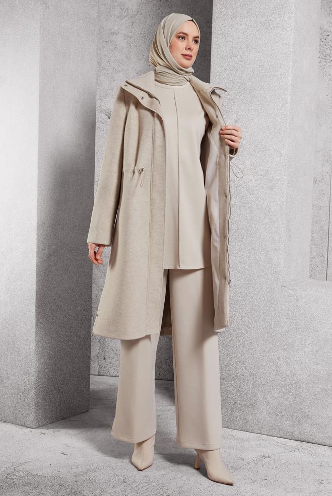 Vêtements hijab ÉCRUE MANTEAU À CAPUCHE 90545 - ALVİNA