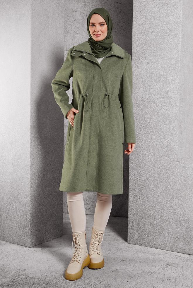 Vêtements hijab VERT MANTEAU À CAPUCHE 90545 - ALVİNA