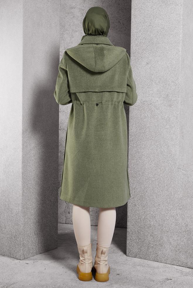 Vêtements hijab VERT MANTEAU À CAPUCHE 90545 - ALVİNA