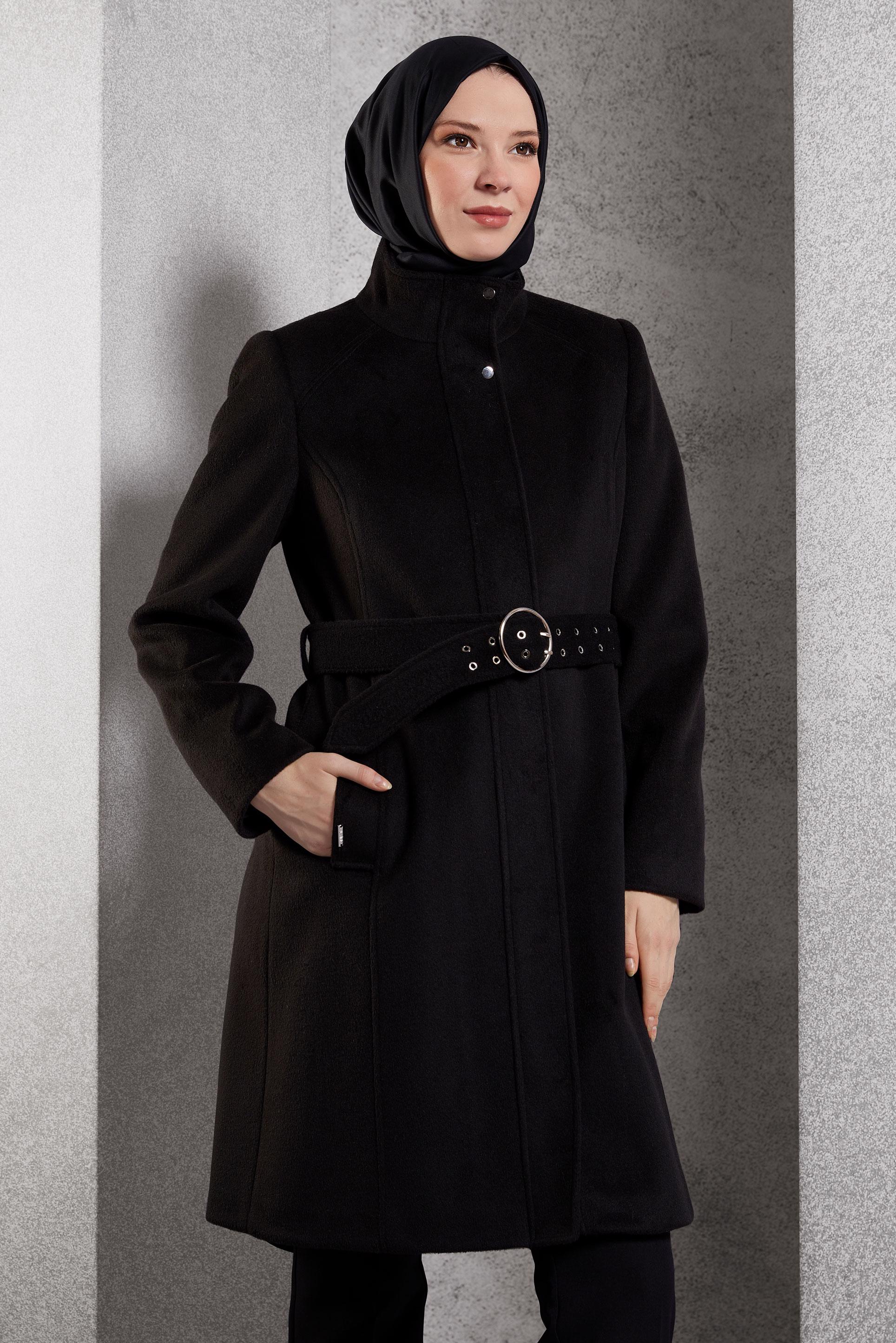 Vêtements hijab NOIR MANTEAU CEINTURÉ 90546