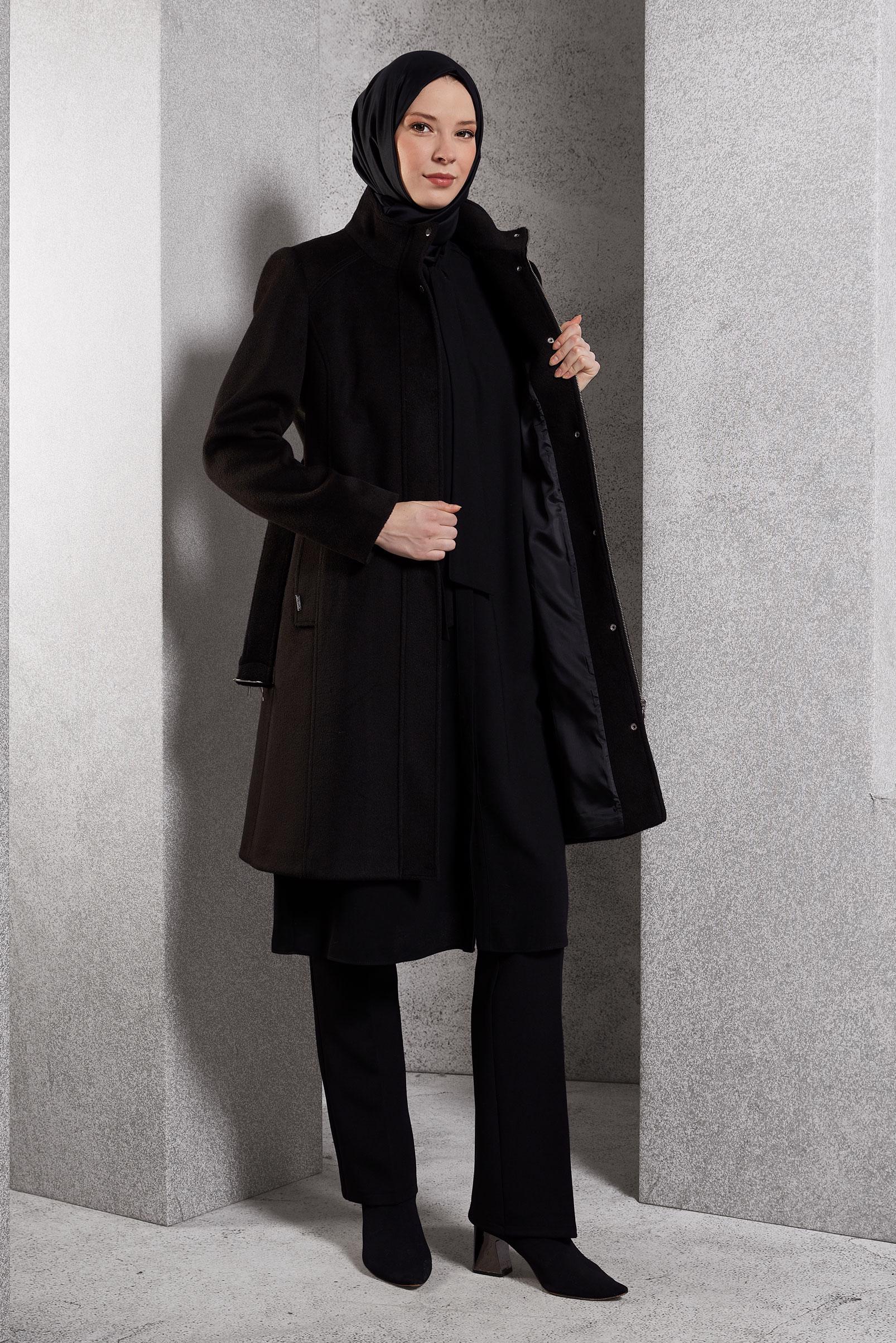 Vêtements hijab NOIR MANTEAU CEINTURÉ 90546