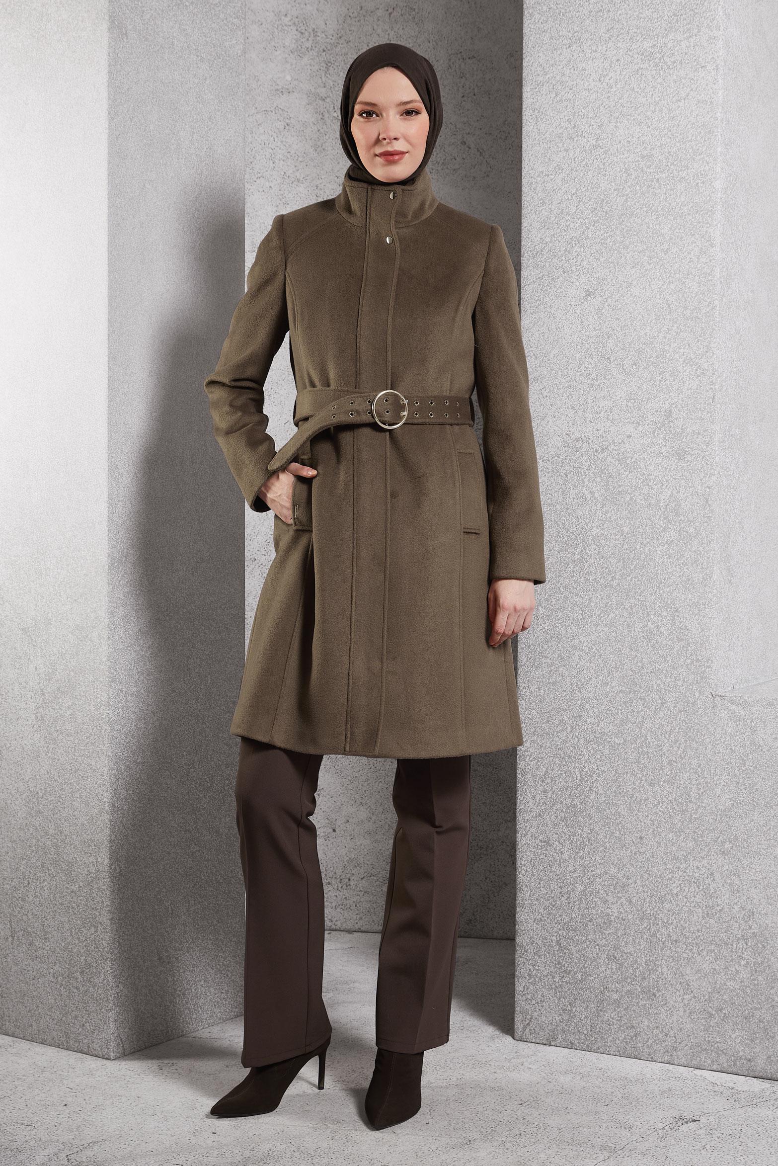 Vêtements hijab BRUN MANTEAU CEINTURÉ 90546