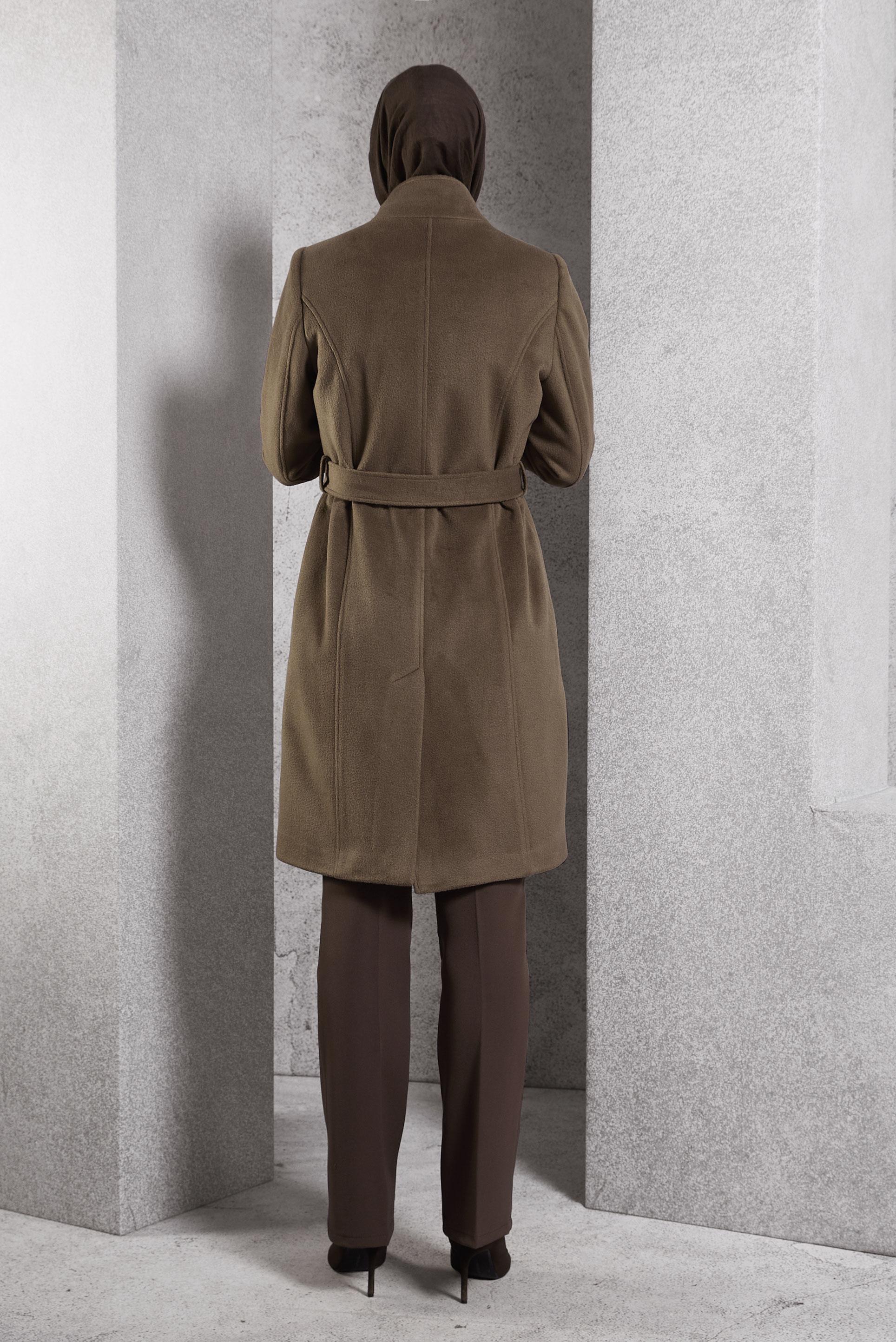 Vêtements hijab BRUN MANTEAU CEINTURÉ 90546