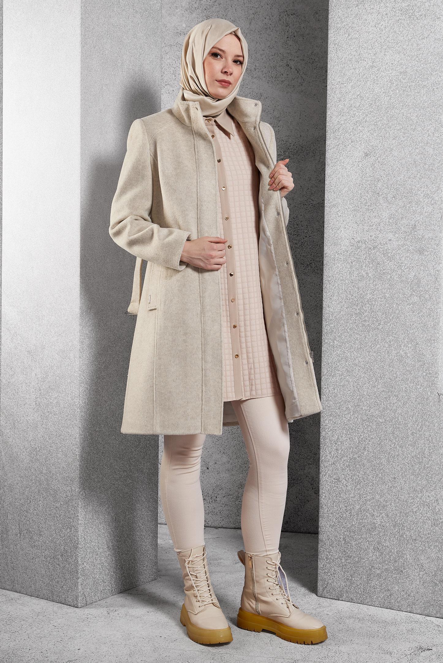 Vêtements hijab ÉCRUE MANTEAU CEINTURÉ 90546