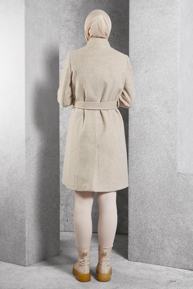 Vêtements hijab ÉCRUE MANTEAU CEINTURÉ 90546 - ALVİNA