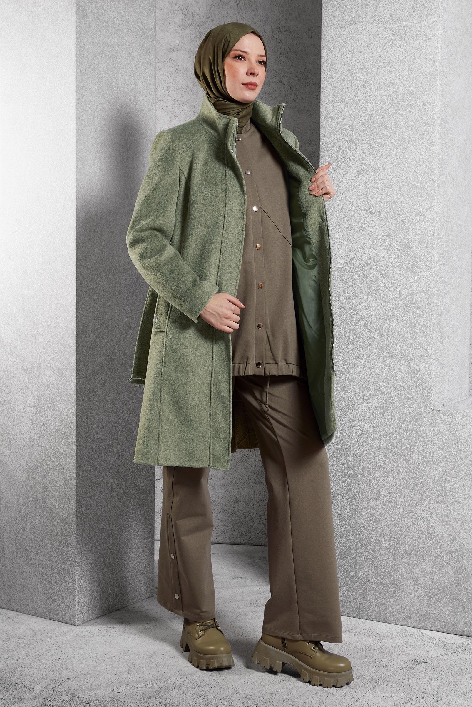 Vêtements hijab VERT MANTEAU CEINTURÉ 90546