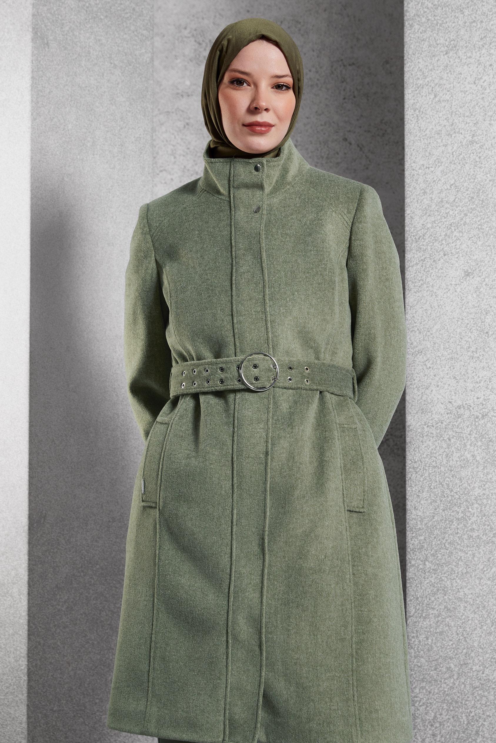 Vêtements hijab VERT MANTEAU CEINTURÉ 90546