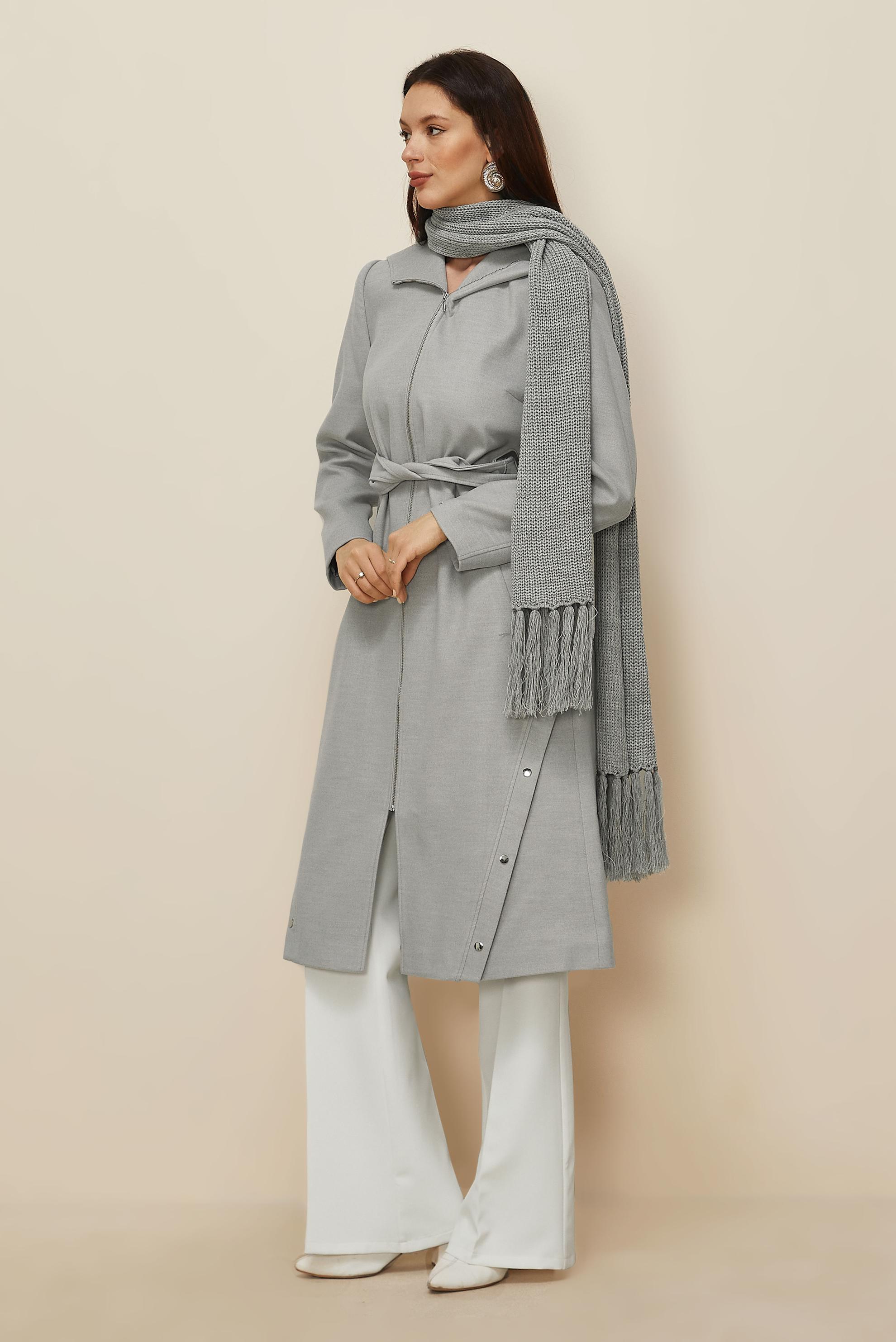 Hijab clothing GREY BELTED COAT 90547