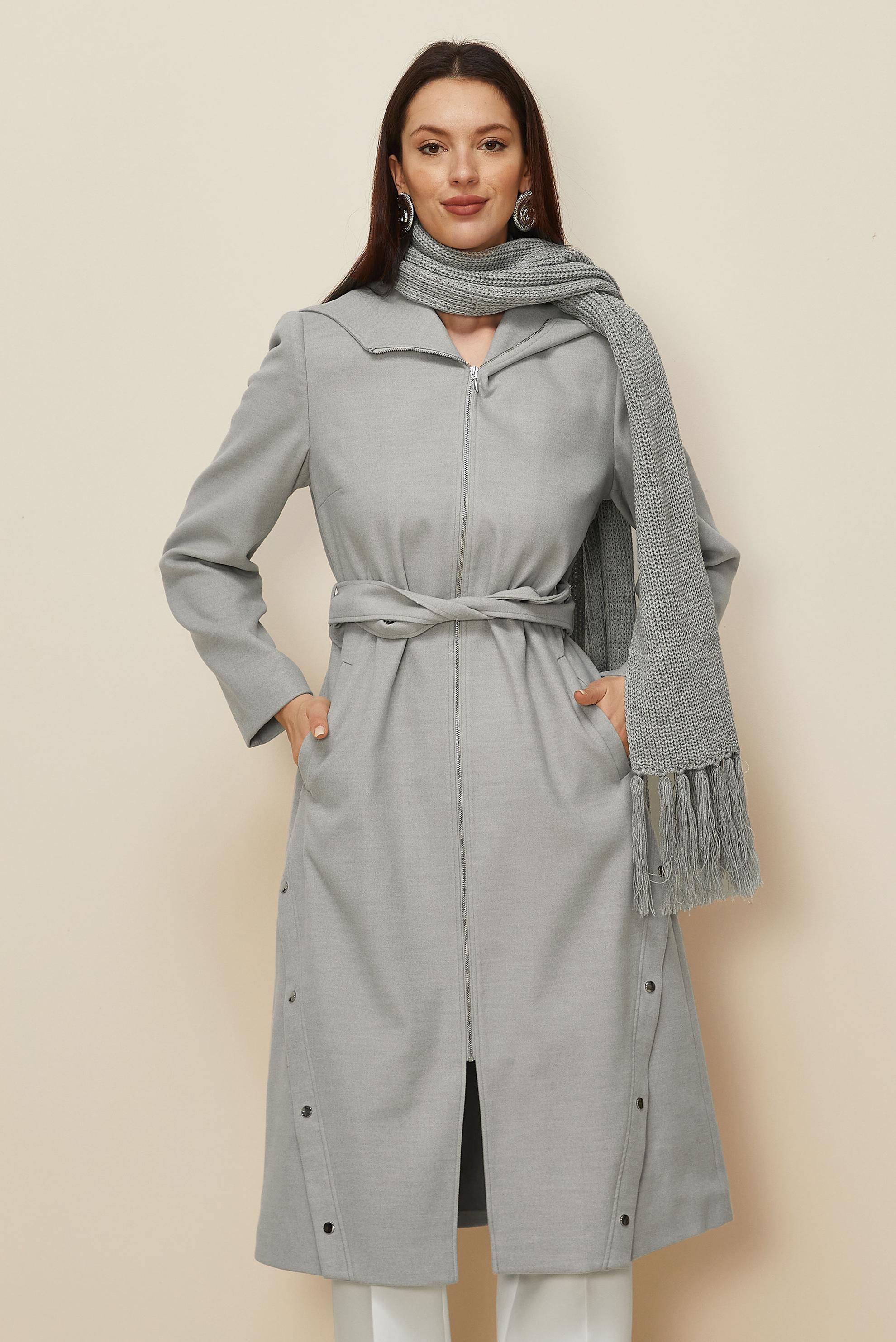 Hijab clothing GREY BELTED COAT 90547