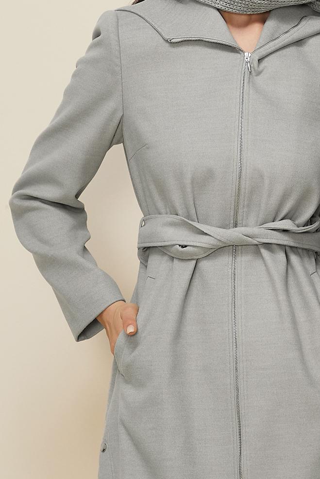 Hijab clothing GREY BELTED COAT 90547 - ALVİNA