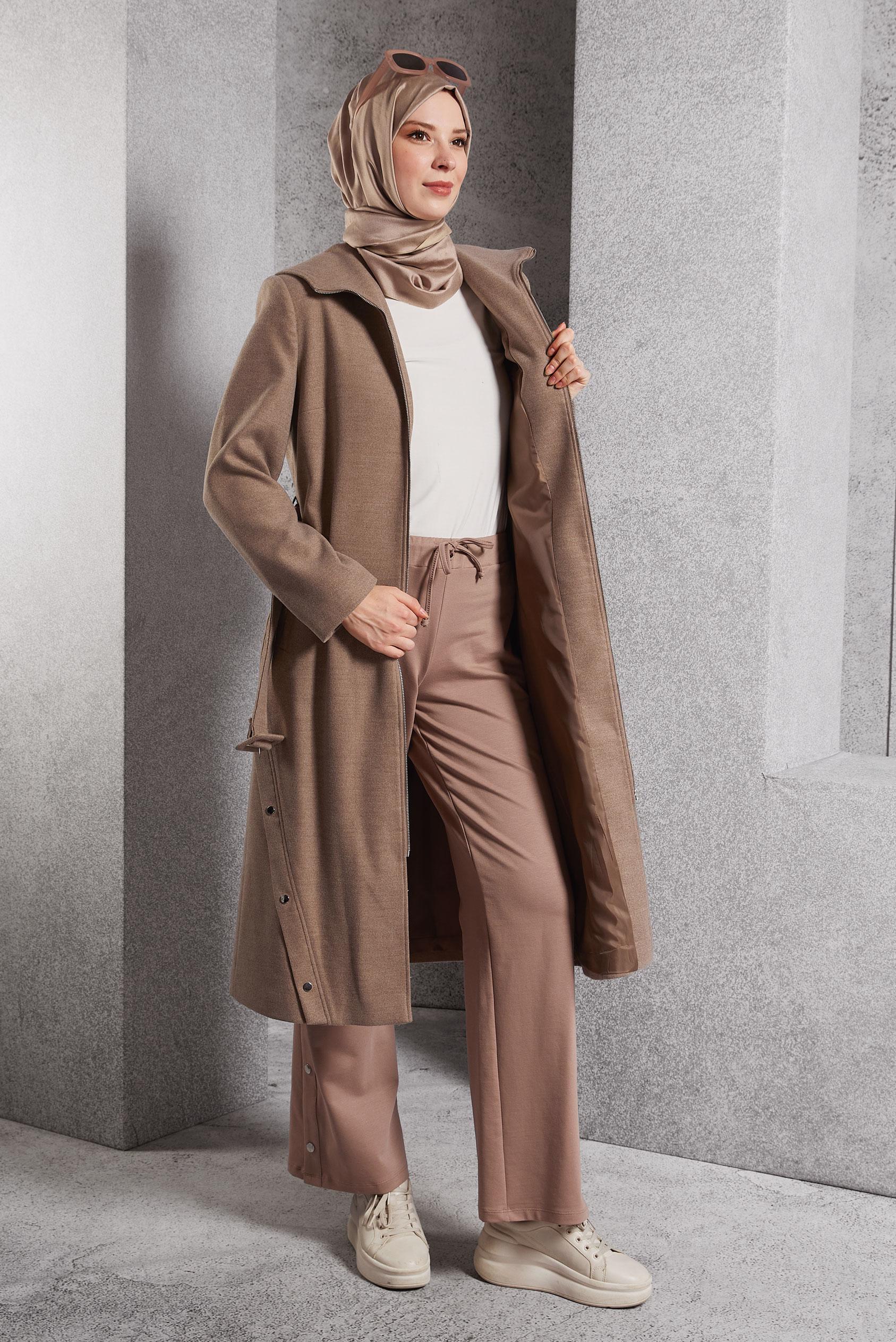 Vêtements hijab BRUN MANTEAU CEINTURÉ 90547