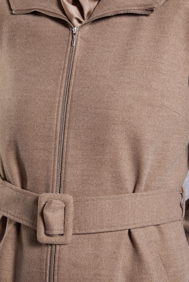 Vêtements hijab BRUN MANTEAU CEINTURÉ 90547 - ALVİNA