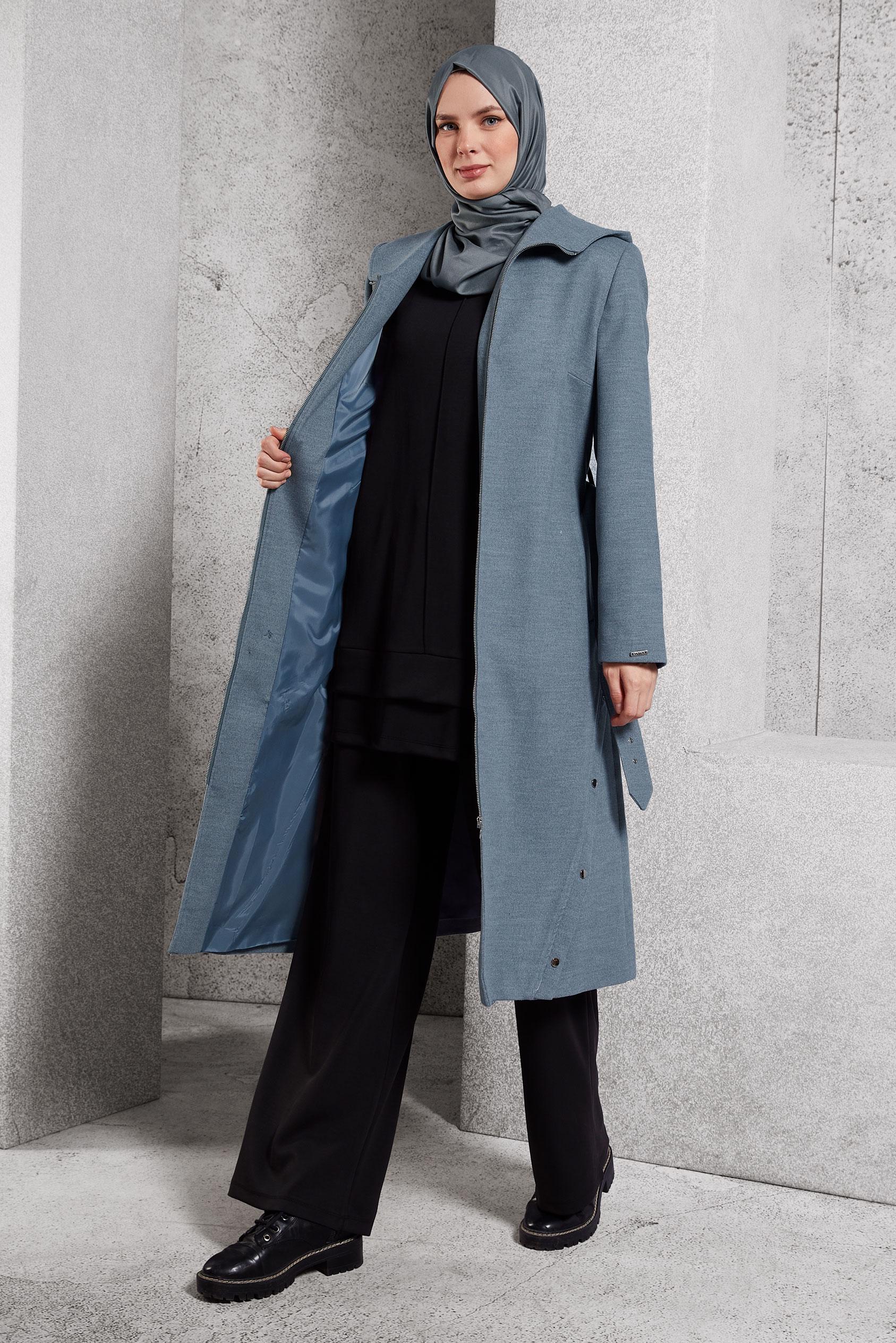 Hijab clothing GREY BELTED COAT 90547