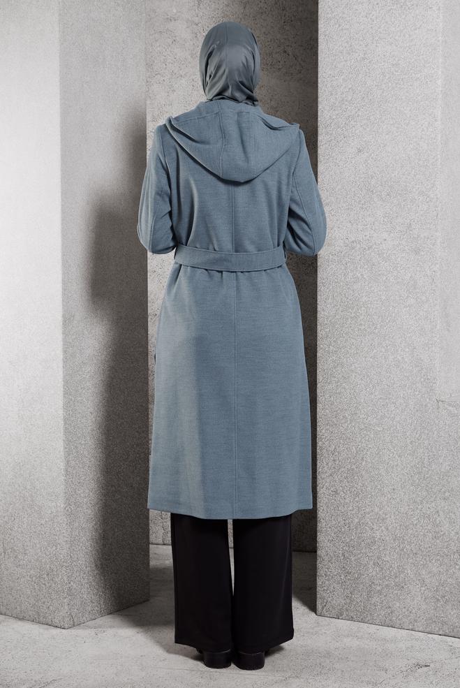 Vêtements hijab GRIS MANTEAU CEINTURÉ 90547 - ALVİNA