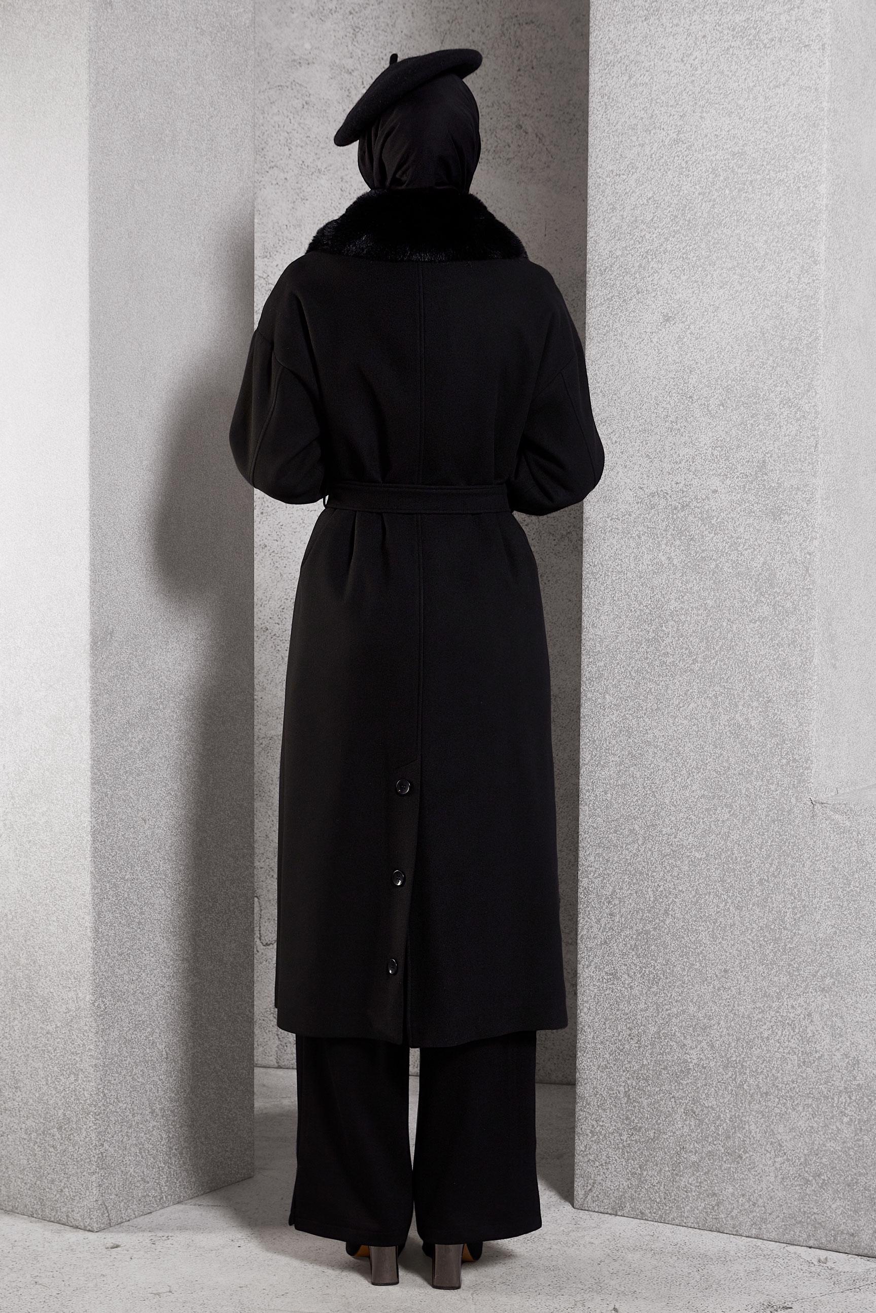 Vêtements hijab NOIR MANTEAU CEINTURÉ 90548