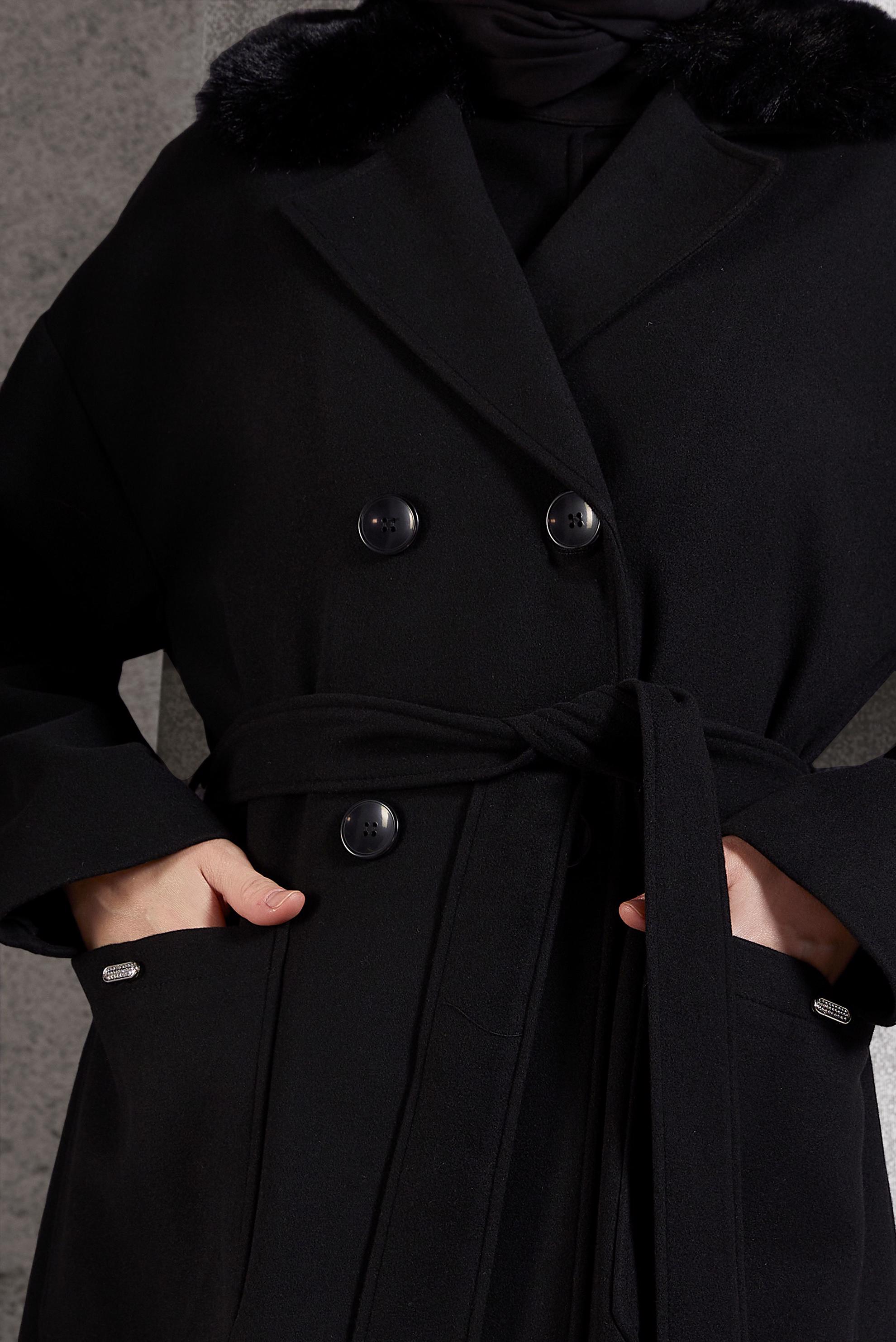 Vêtements hijab NOIR MANTEAU CEINTURÉ 90548