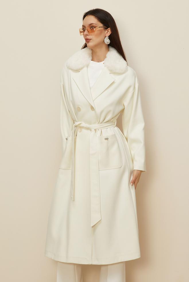 Hijab clothing WHITE BELTED COAT 90548 - ALVİNA