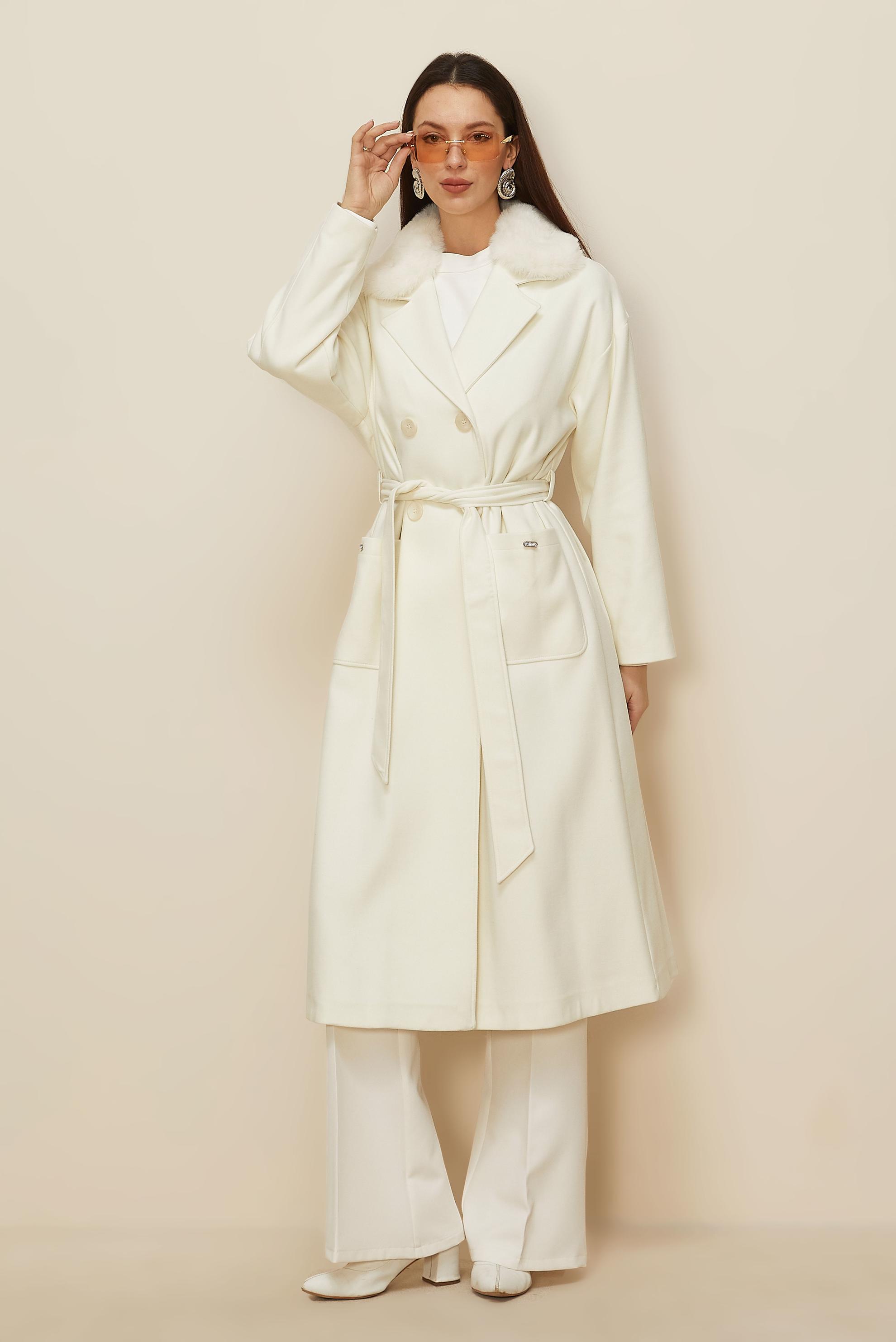 Hijab clothing WHITE BELTED COAT 90548