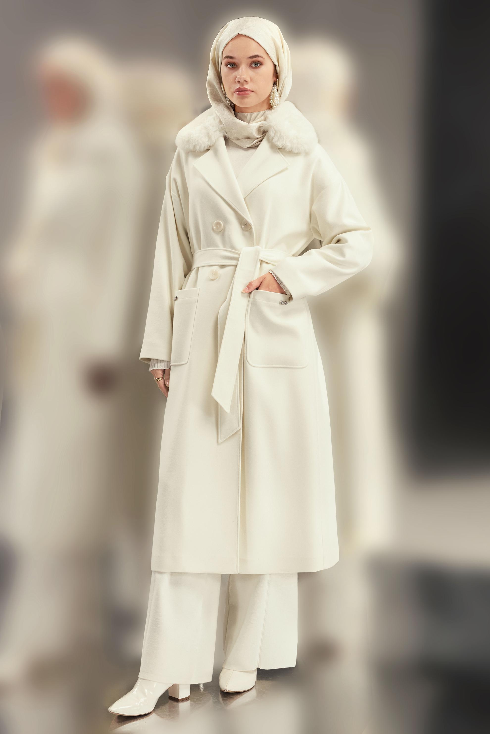 Vêtements hijab ÉCRUE MANTEAU CEINTURÉ 90548