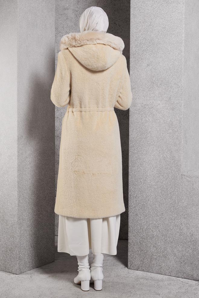 Hijab clothing BROWN FUR DETAILED COAT 90549 - ALVİNA