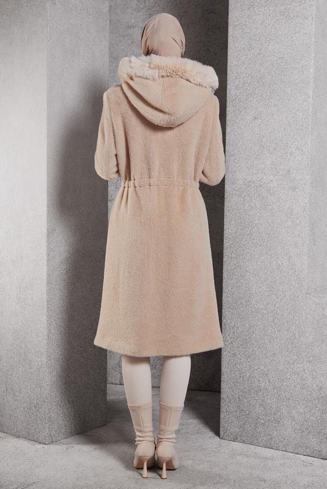 Hijab clothing BROWN FUR DETAILED COAT 90549 - ALVİNA